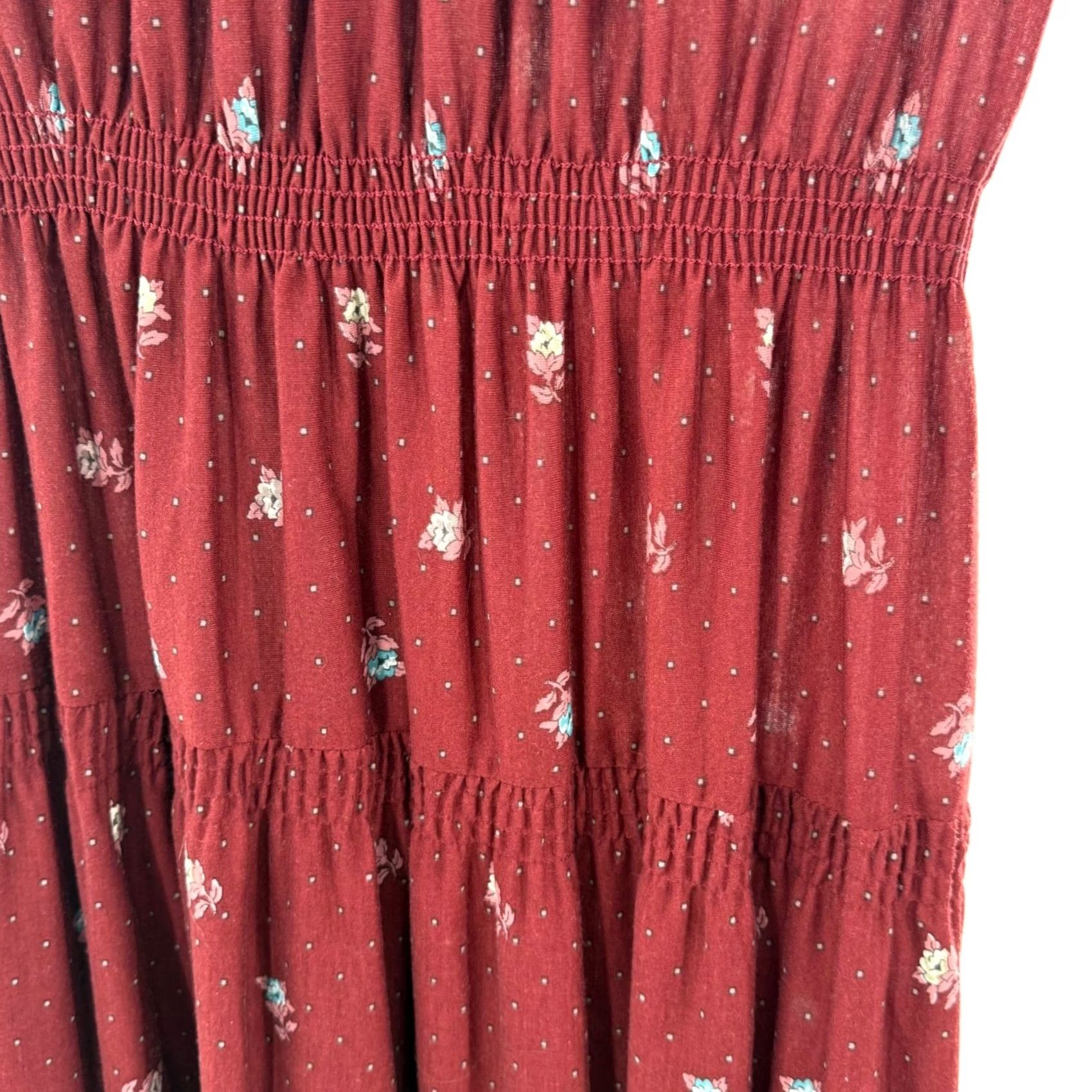 AYR VINTAGE Ayres Floral Peasant Dress Boho Chic Midi Dress Long Sleeve Red Off the Shoulder Smocked Neckline Womens M Size M / US 6-8 / IT 42-44 - 5 Thumbnail