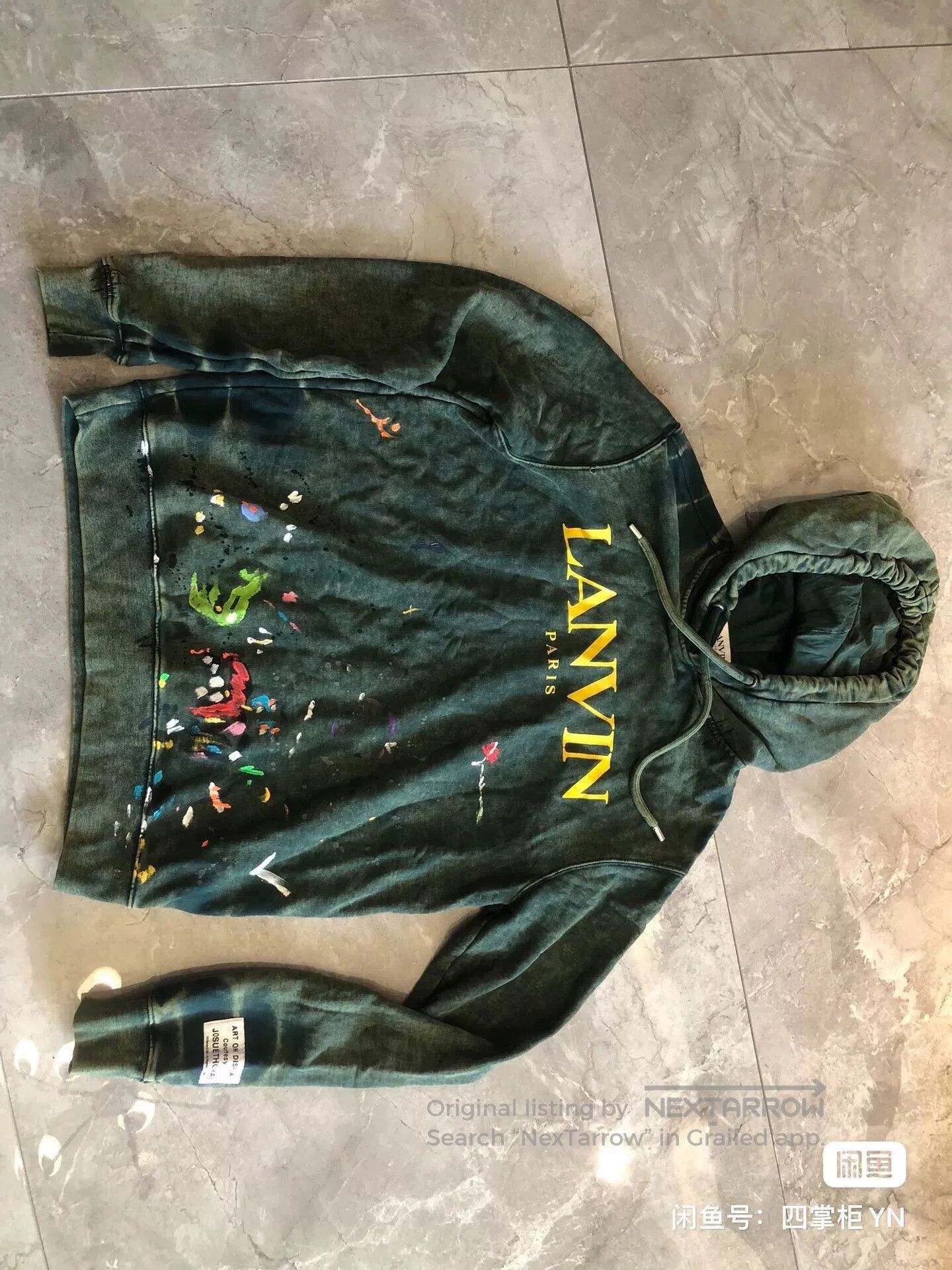 LANVIN x GALLERY DEPT Green Distressed Hoodie.