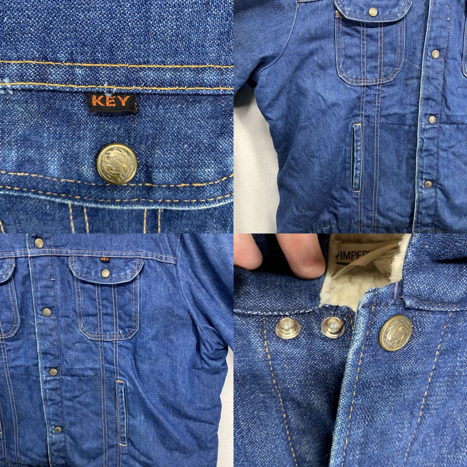 Vintage VINTAGE Key Imperial Denim Jacket Men L Blue 80s Grunge Trucker Workwear All Seasons Size US 33 - 8 Thumbnail
