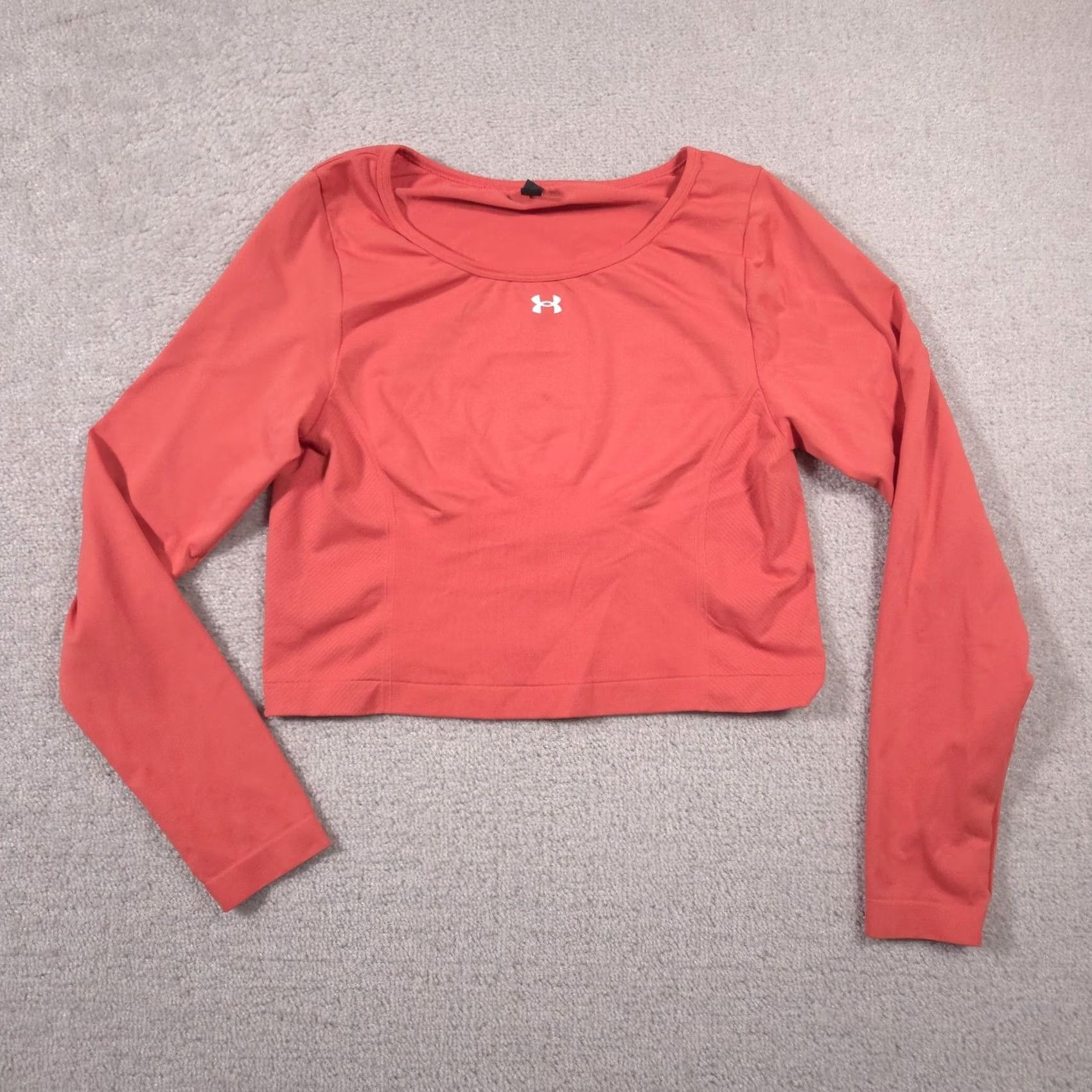 Under Armour Under Armour Shirt Womens XL Cropped Long Sleeve Crew Neck Gym Training Coral Pink Logo Size XL / US 12-14 / IT 48-50 - 2 Thumbnail