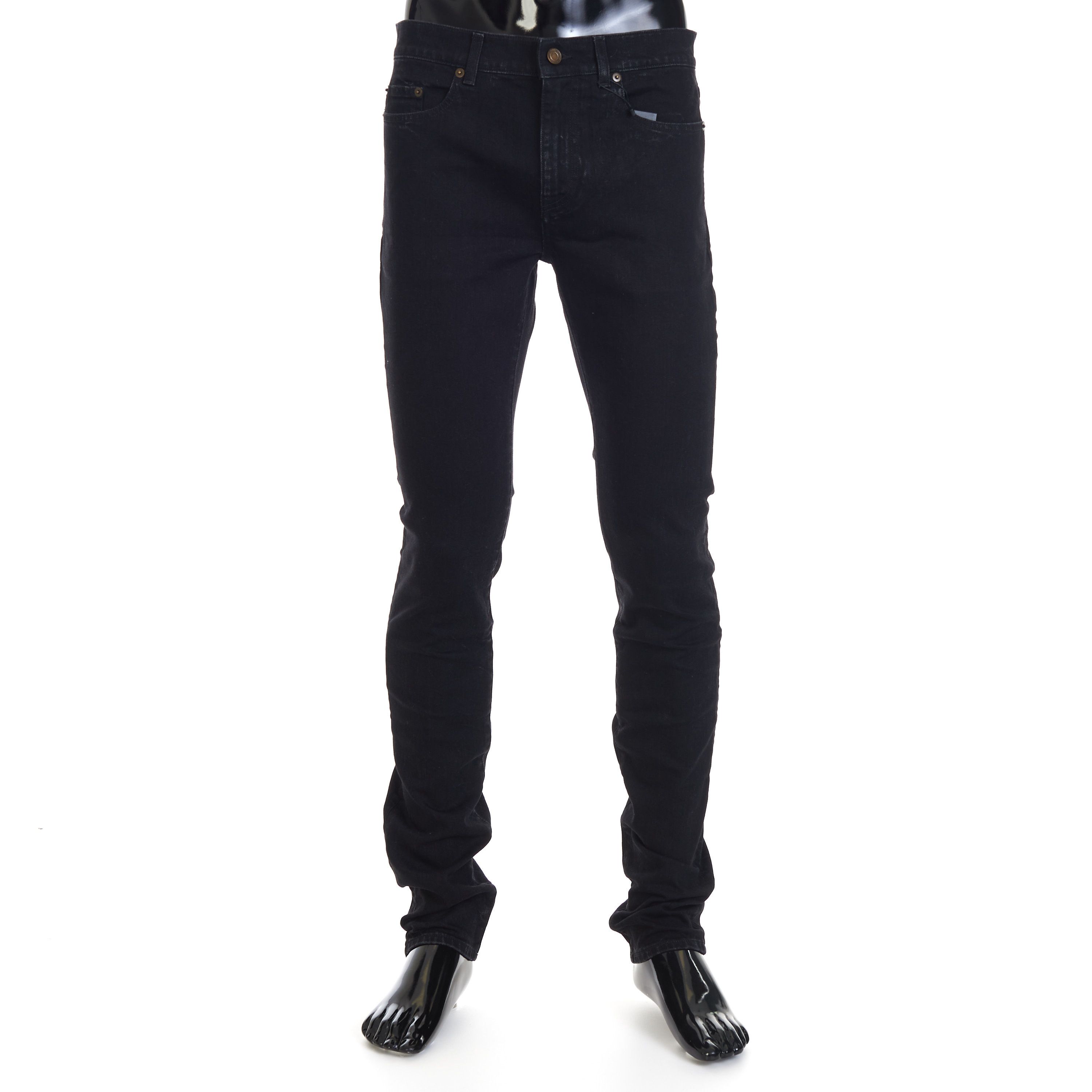 image of Saint Laurent Paris Skinny Jeans - Black Denim, Mid Rise, Five Pocket, Men's (Size 31)
