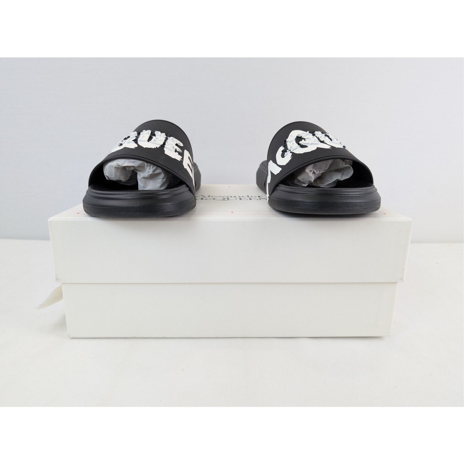 Alexander McQueen o1rshd1 Sandal Rubber Slider Logo Slippers in Black 45 Size US 12 / EU 45 - 14 Thumbnail