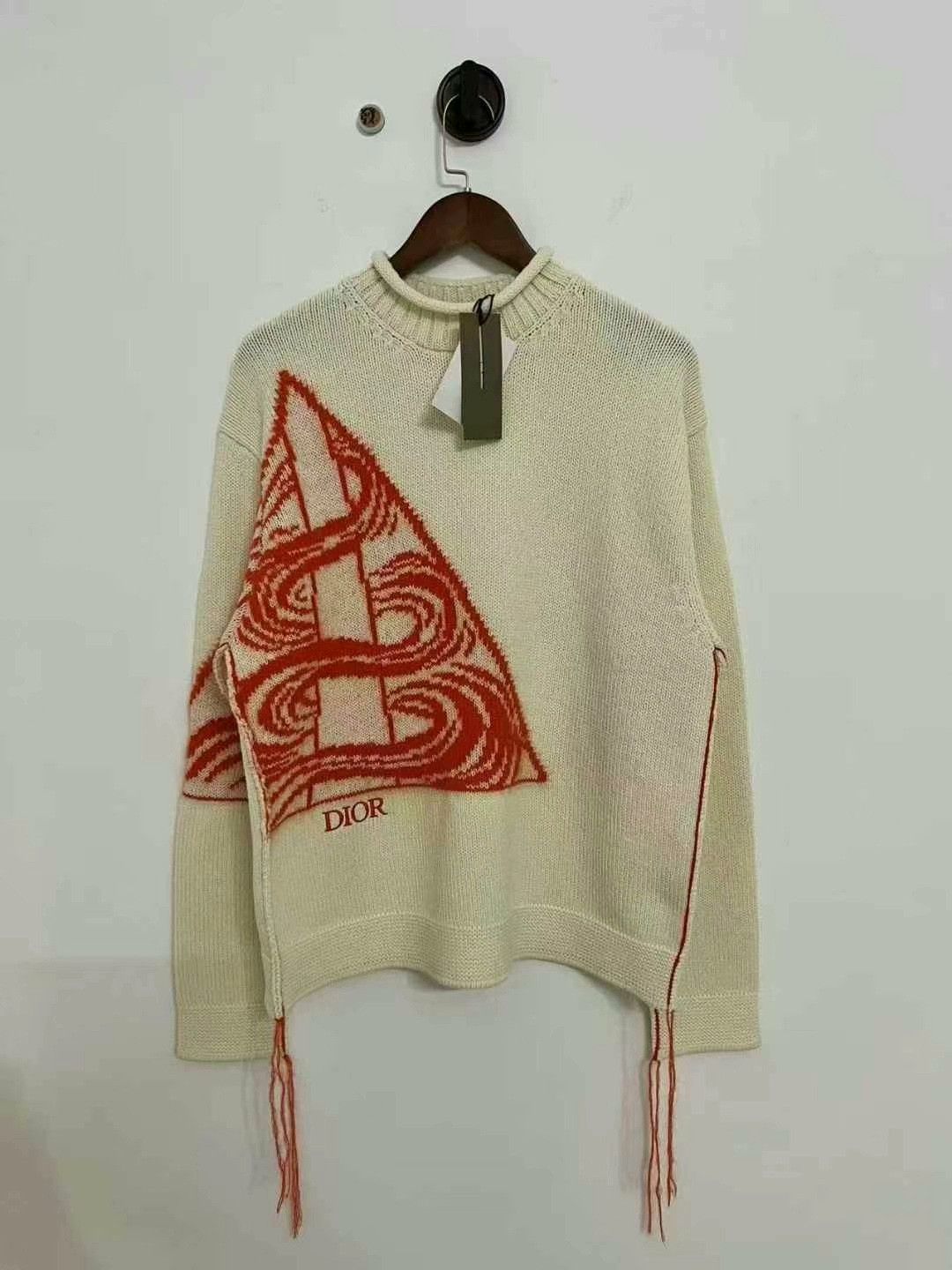 Dior dior cream triangle fringe embroidered logo sweater Size S / US 4 / IT 40 - 1 Thumbnail