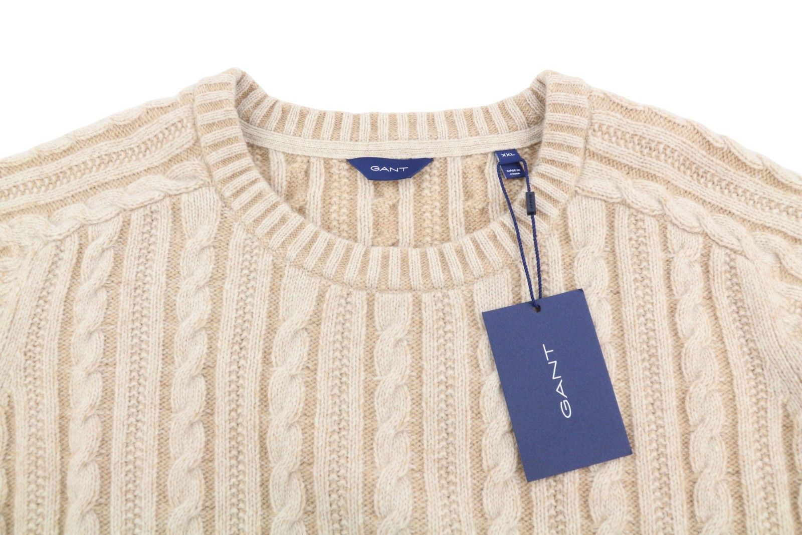 Gant WINTER FADED CABLE CREW 2XL Warm Khaki Wool 88076 Size XXL / US 16-18 / IT 52-54 - 4 Thumbnail