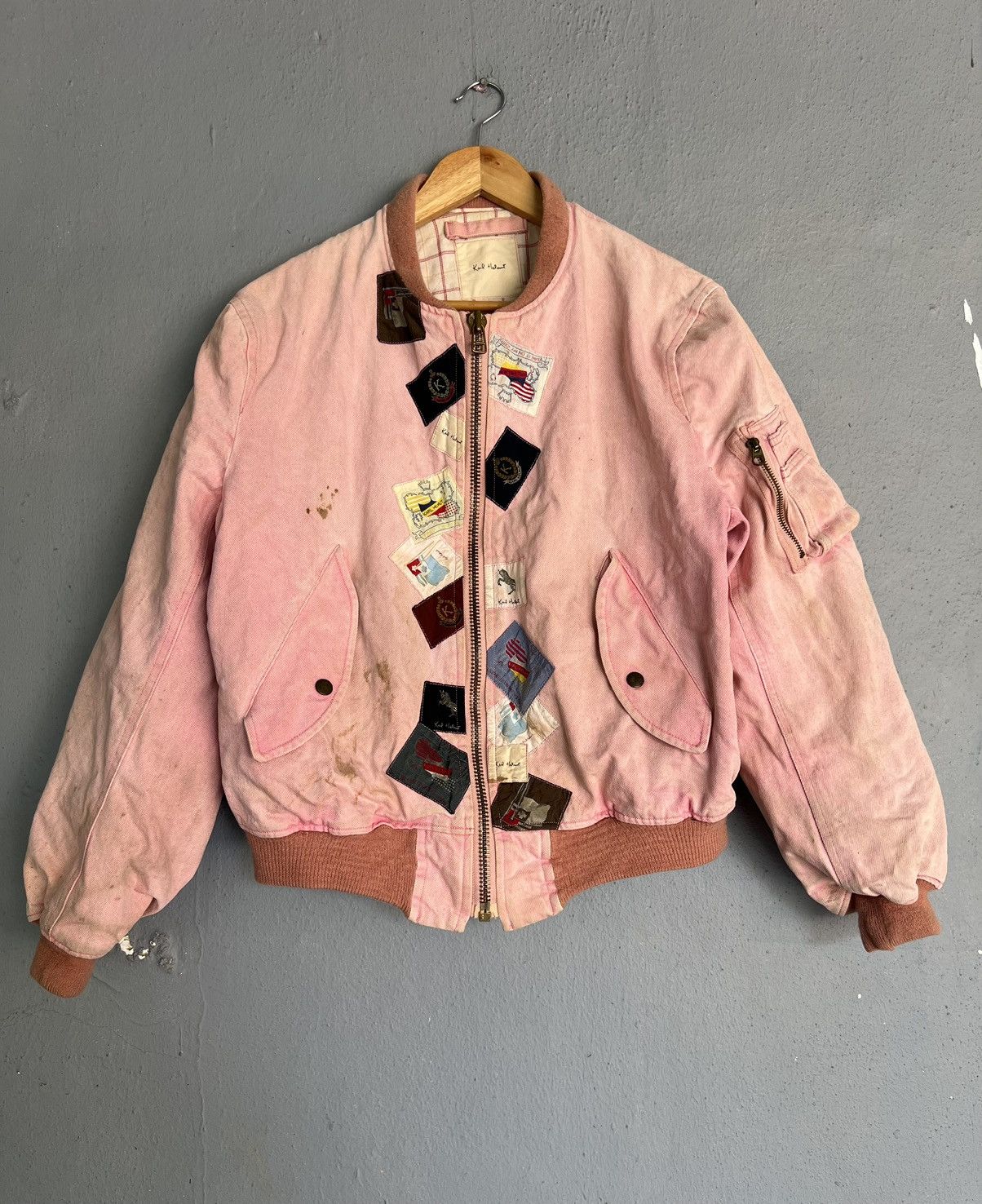 image of VTG Karl Helmut Denim Bomber Jacket in Pink, Men's (Size Medium)