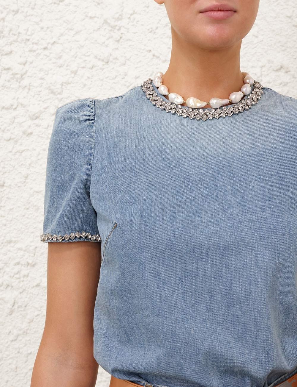 Zimmermann oc11z1025 Crush Embellished Denim Top in Blue Size M / US 6-8 / IT 42-44 - 5 Thumbnail