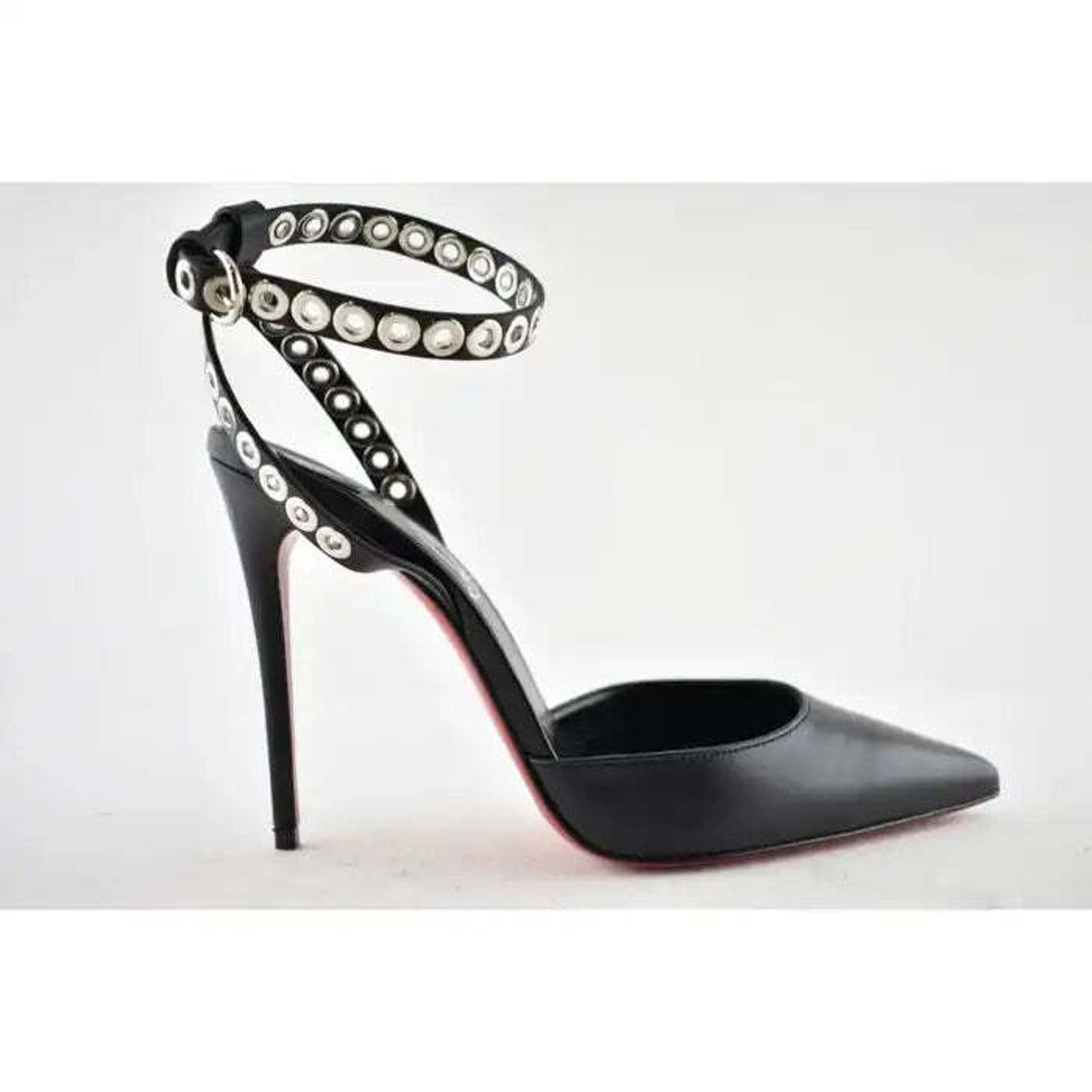 Christian Louboutin Pumpaclou 100 Black Leather Ankle Strap Stud Heel Pump 38.5 Size US 8.5 / IT 38.5 - 2 Thumbnail