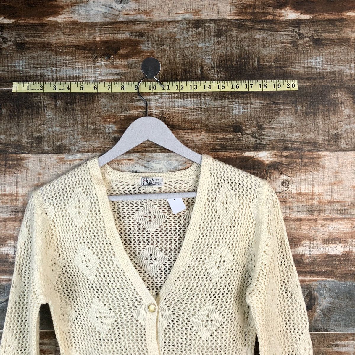 Japanese Brand Platane Cream crochet sexy meshnet Cardigan Knitwear #A1477 Size M / US 6-8 / IT 42-44 - 4 Thumbnail