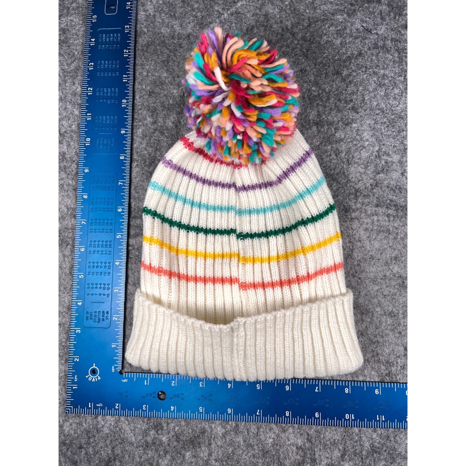 Vintage Top Drawer White Striped Beanie Women One Size Knit Acrylic Pom Outdoor Ski Size ONE SIZE - 5 Thumbnail