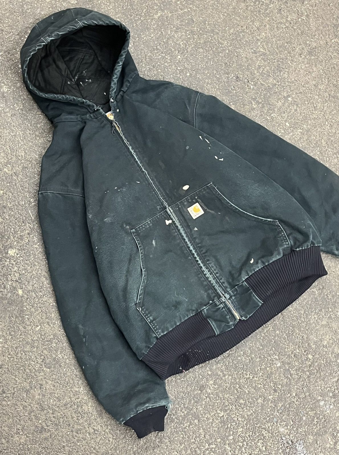 Carhartt faded and distressed black hooded jacket hype rare