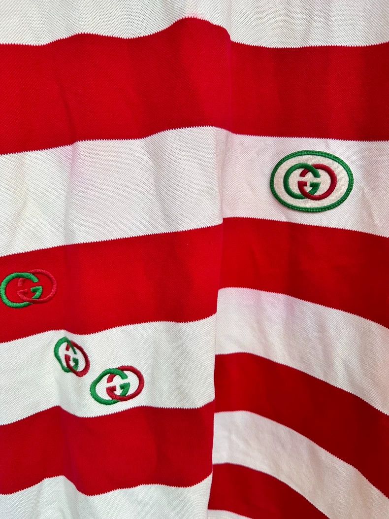 Gucci GucciWhite and red striped classic double G embroidery polo Size US L / EU 52-54 / 3 - 7 Thumbnail