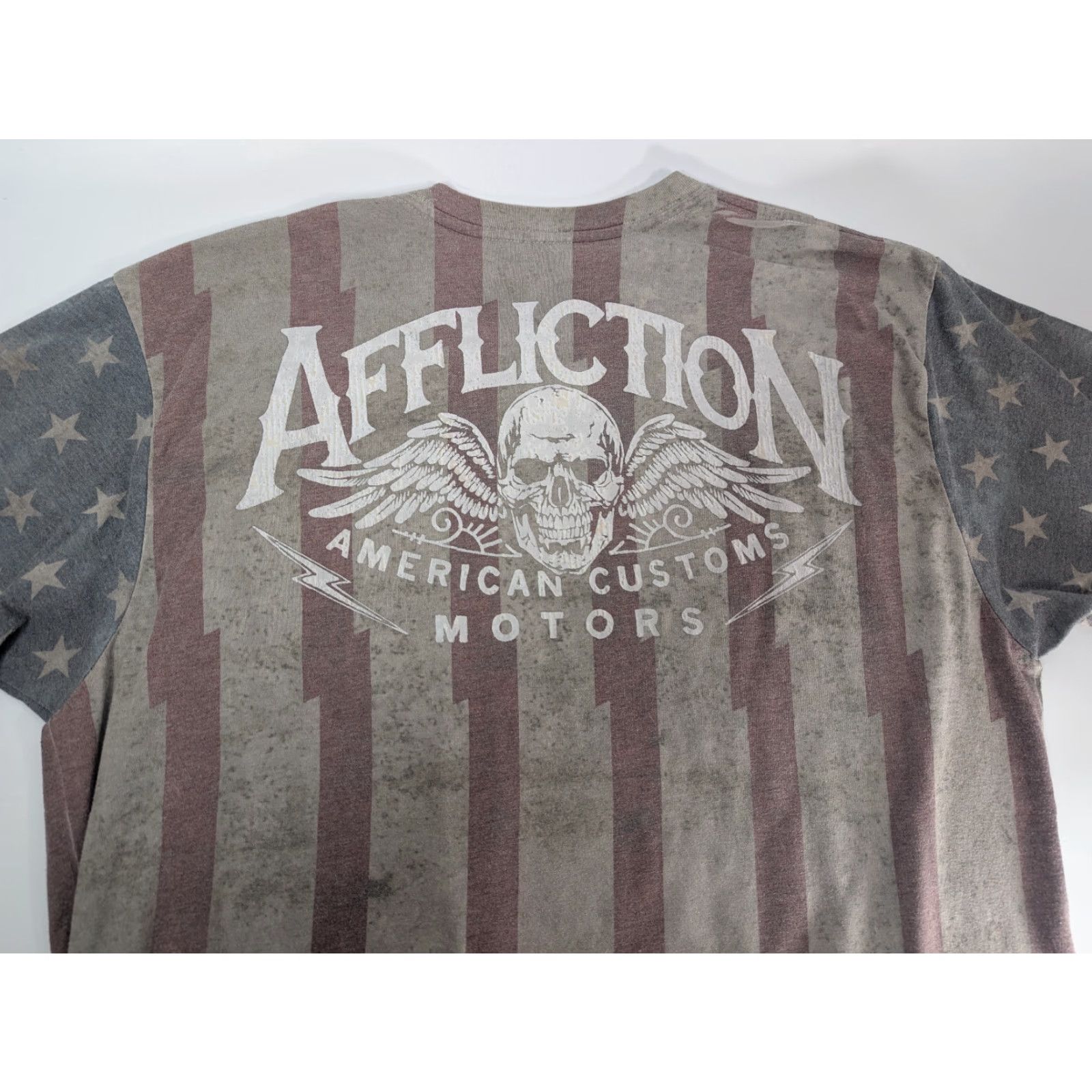 Affliction Affliction American Customs USA Flag Skull T-Shirt Mens 3XL White Gray Cotton Crew Neck Short Sleeve Size US XXL / EU 58 / 5 - 4 Thumbnail