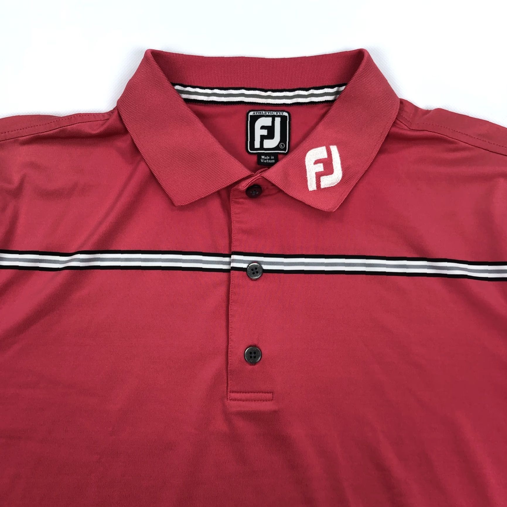 Footjoy FootJoy Mens Polo Shirt Golf Striped Pink Athletic Fit Short Sleeve Chest 45-46 L Regular Size Large Tour Collar Size US L / EU 52-54 / 3 - 3 Thumbnail