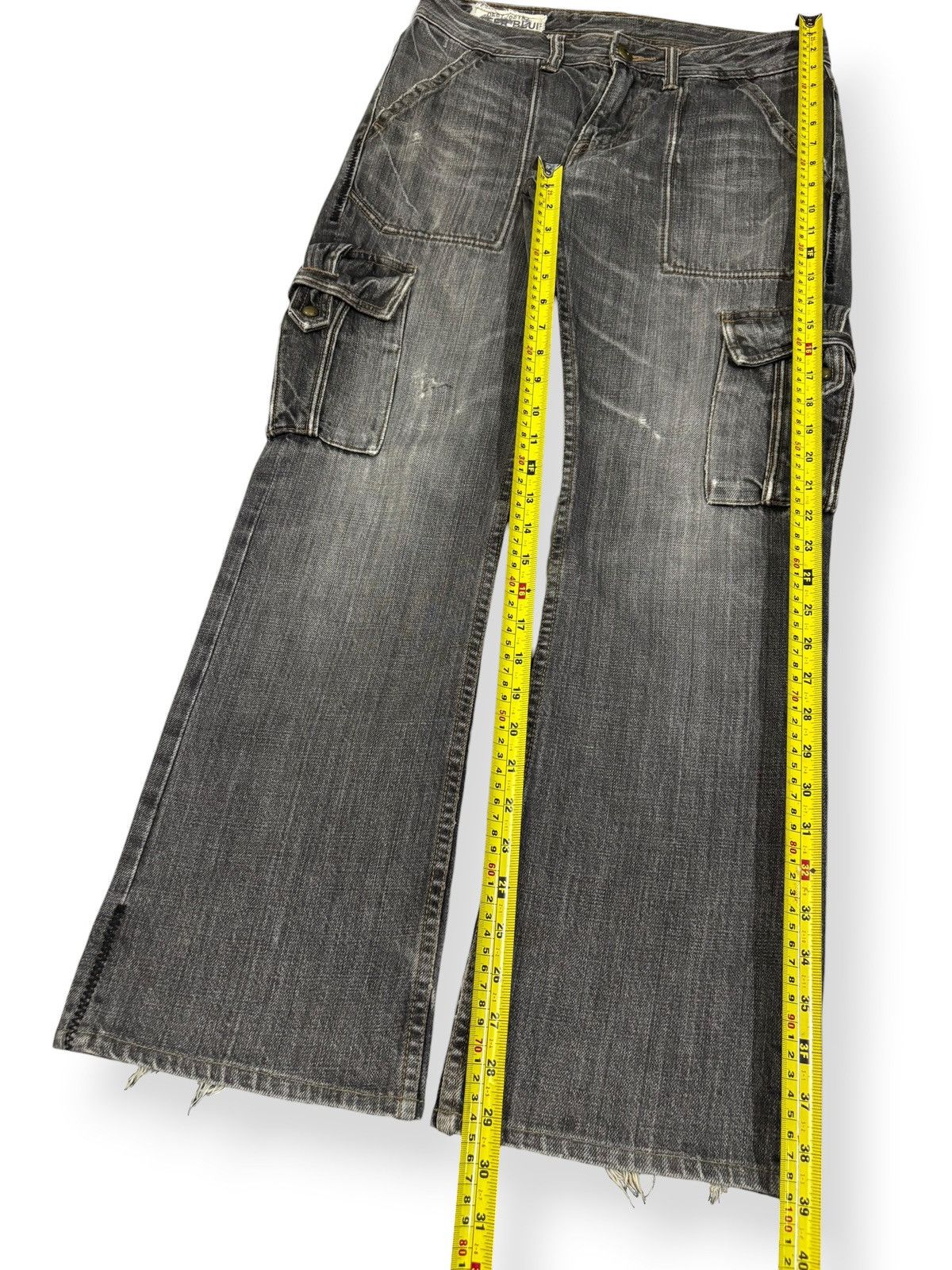 Le Grande Bleu (L.G.B.) Japanese Brand Black Faded Bootcut Distressed Cargo Jeans Size US 31 - 13 Thumbnail