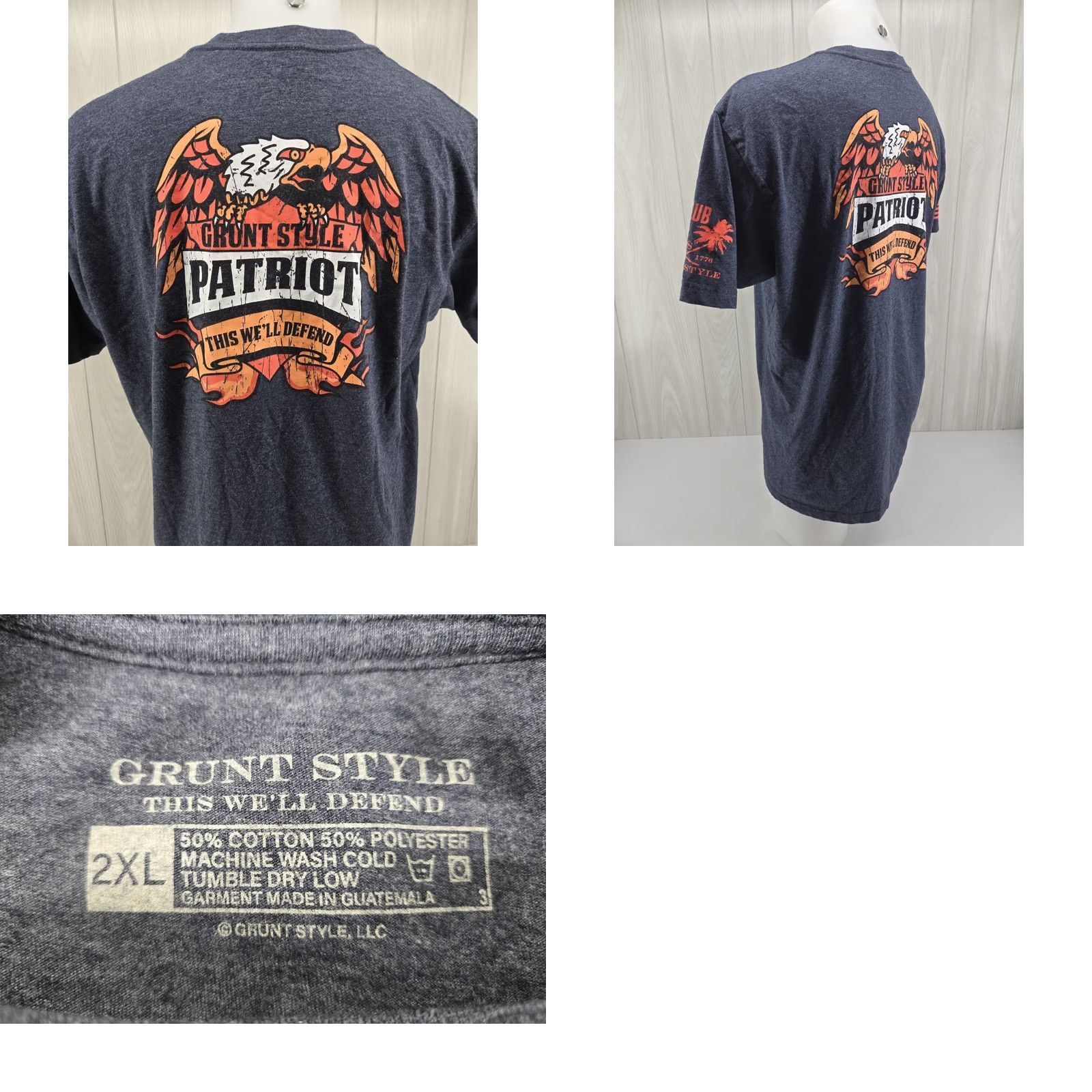 Vintage Grunt Style Club T Shirt 2XL Patriot Eagle Blue Short Sleeve Mens Shirt Crew Neck Graphic Print Army Patriotic Size US XXL / EU 58 / 5 - 8 Thumbnail