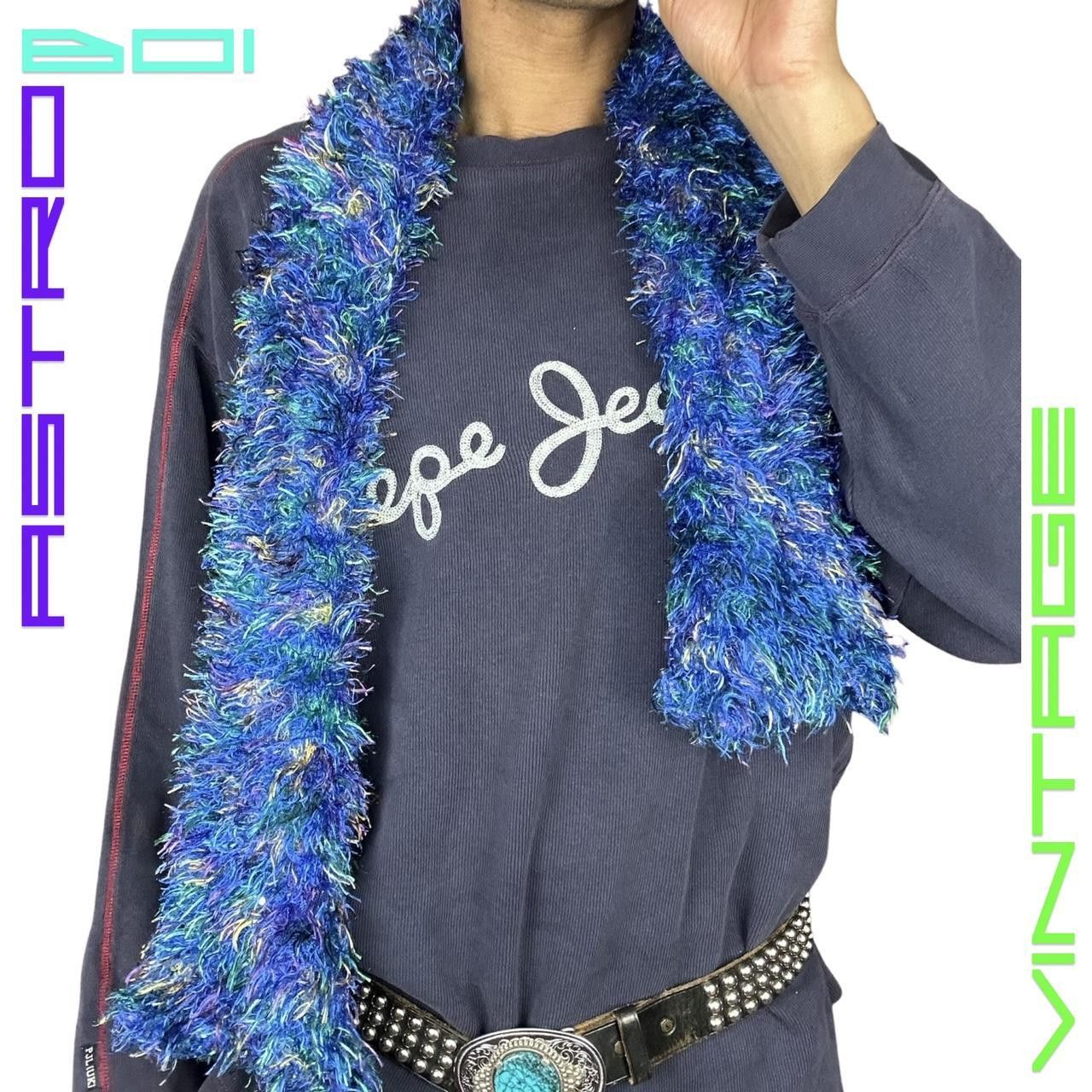 Other Vintage Handknit Blue Fuzzy Winter Scarf Size ONE SIZE - 2 Thumbnail