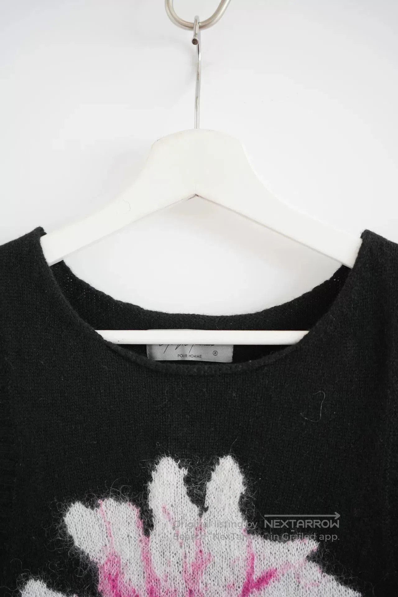 Yohji Yamamoto black sleeveless knit vest with floral design. Size US L / EU 52-54 / 3 - 4 Thumbnail