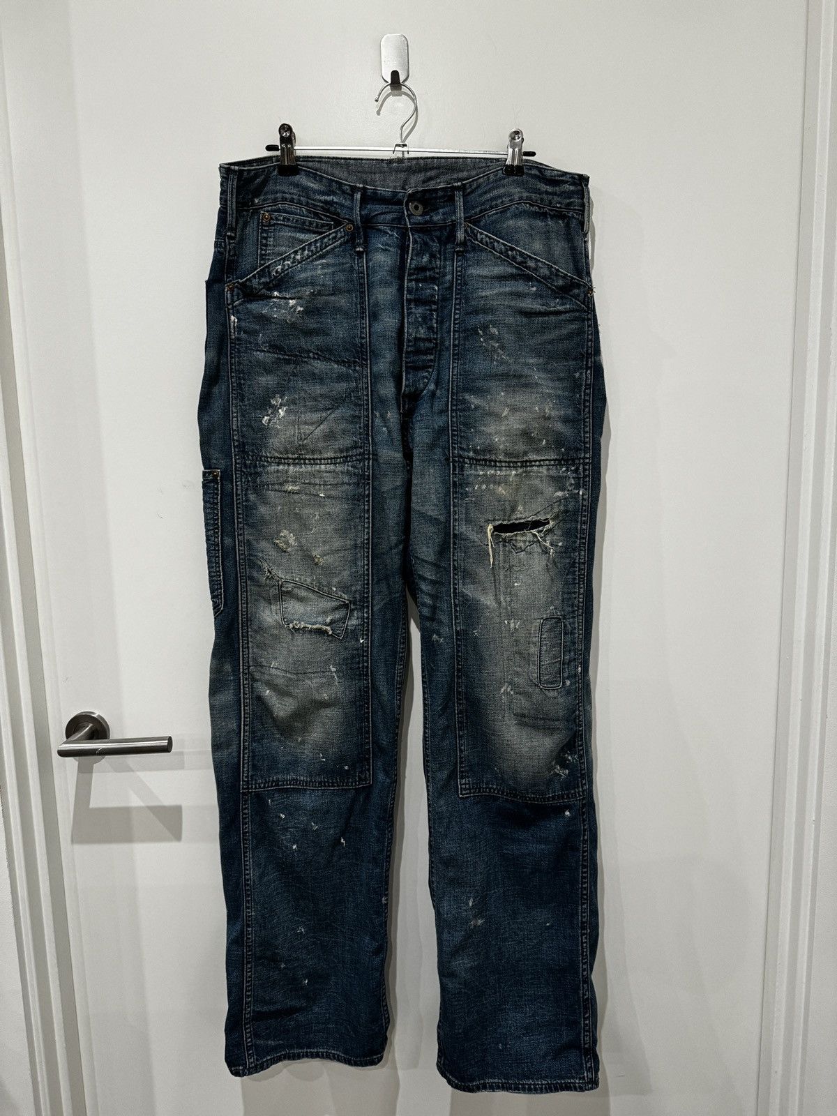 image of Rrl Ralph Lauren Rrl Pants, Hand Oil Paint, Aw2023 in Blue, Men's (Size 30)