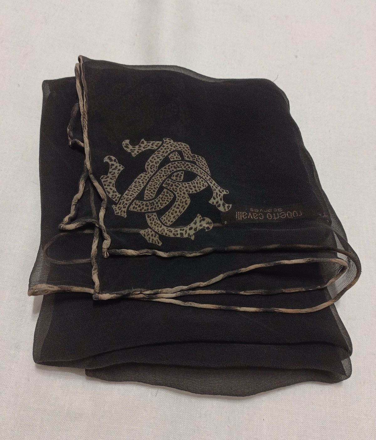 Designer × Roberto Cavalli Roberto Cavalli Black Designer Logo Squared Silk Scarf Size ONE SIZE - 1 Thumbnail