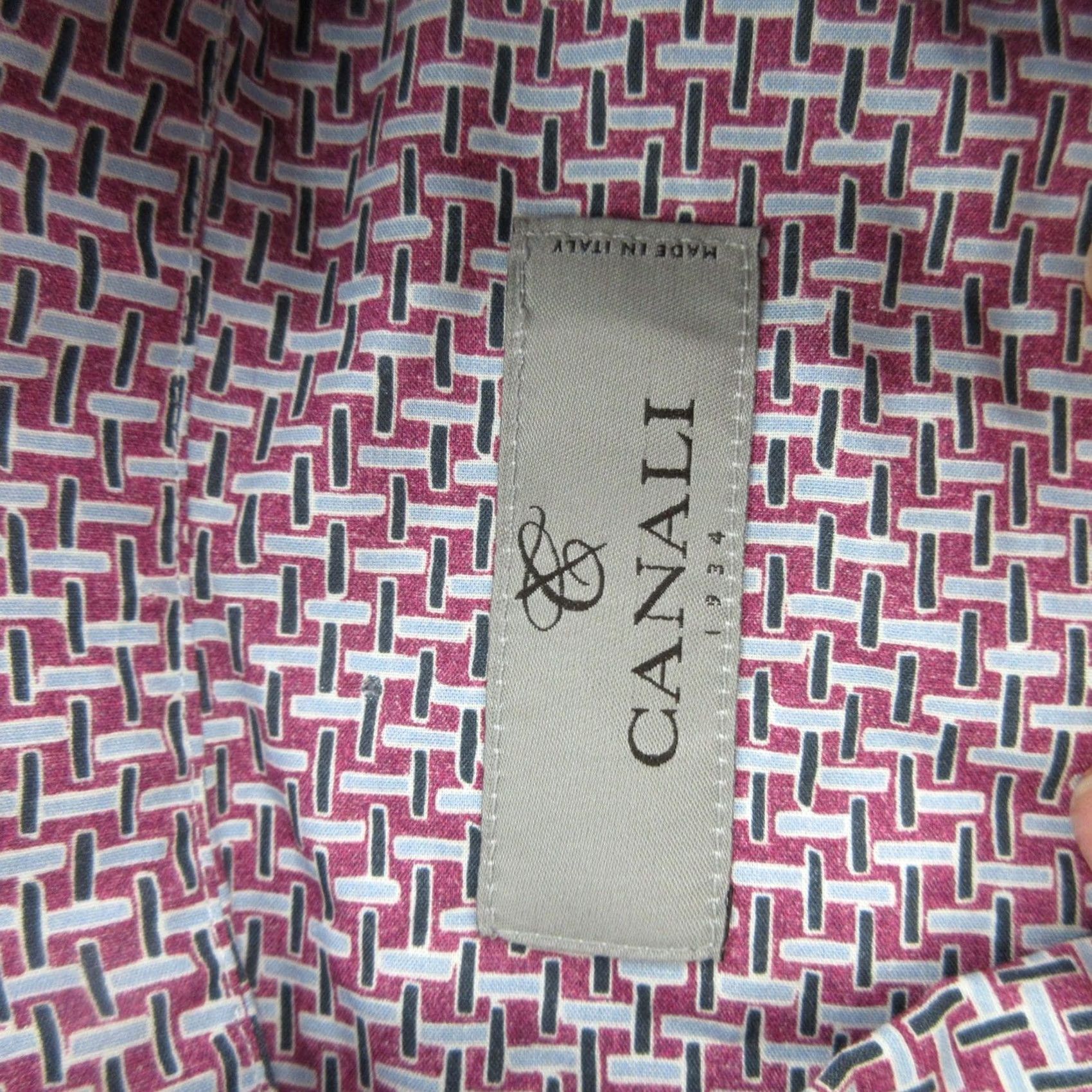 Canali Canali Shirt Mens Large Pink Geometric Made In Italy Dress Shirt Long Sleeve Size 42R - 5 Thumbnail