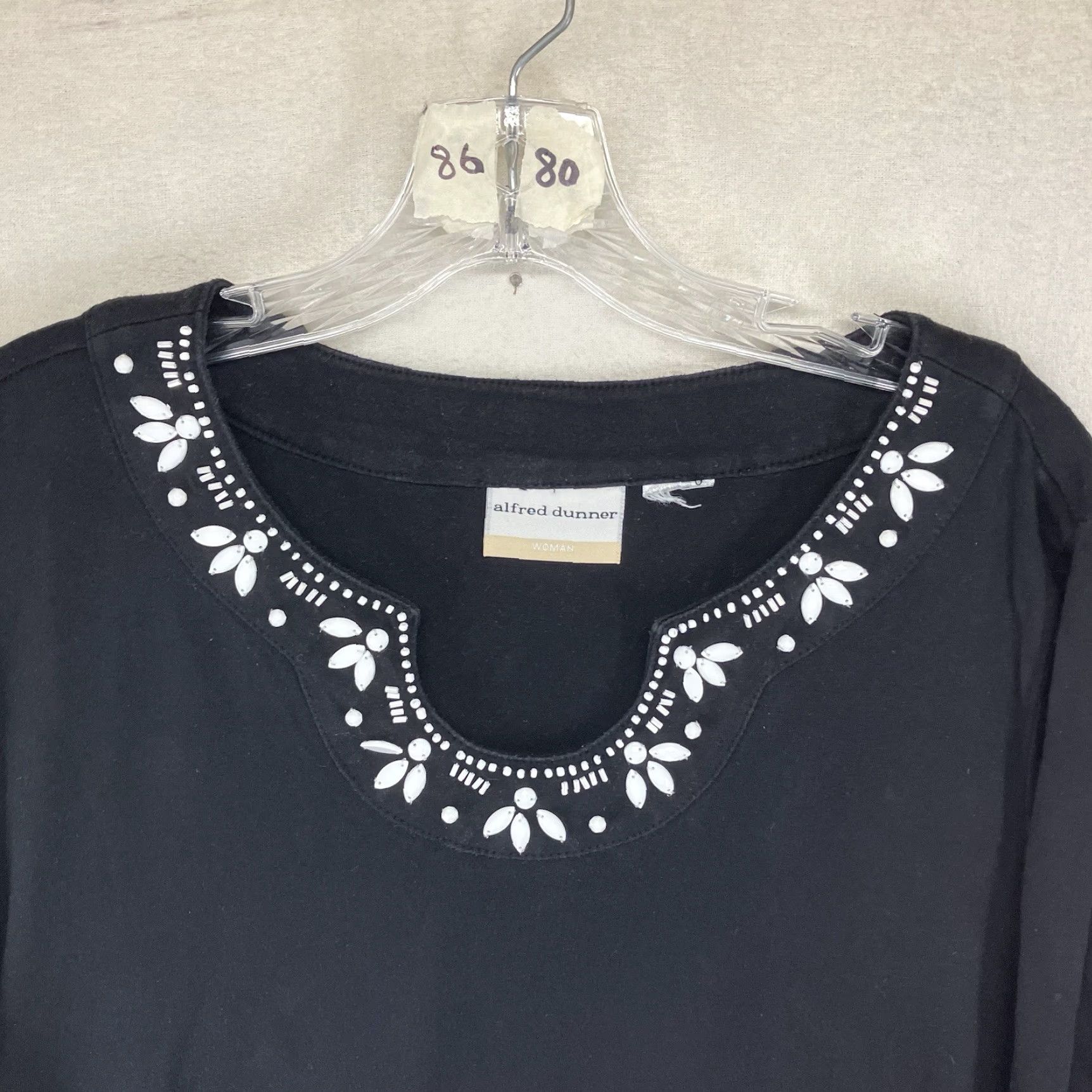Vintage Alfred Dunner Tunic L 3/4 Sleeve Black Embroidery Rhinestones Dark Gothic Size L / US 10 / IT 46 - 3 Thumbnail