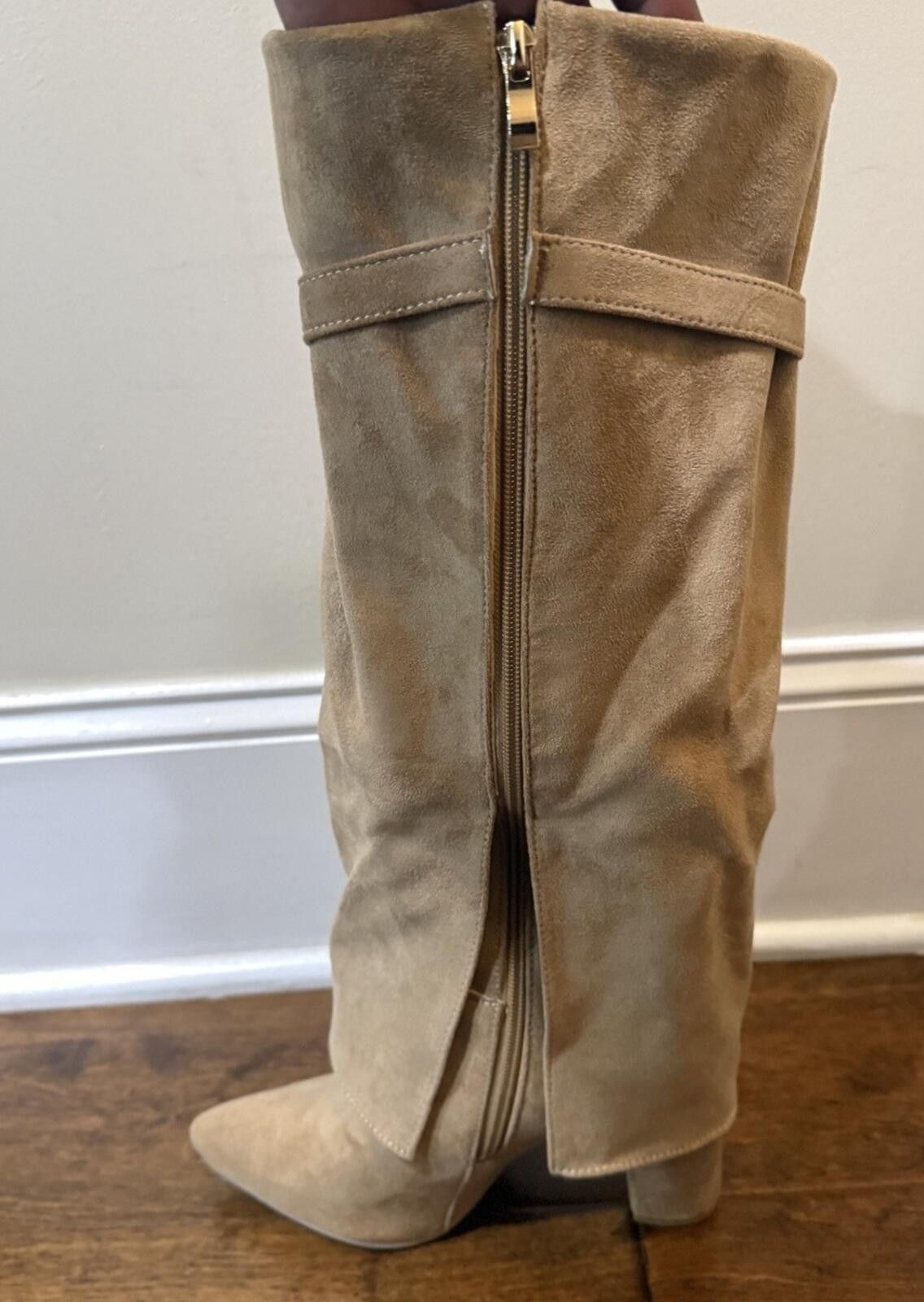Shein Foldover Thigh High Boot Pointed Toe Stiletto Block Heel Zip Size US 8.5 / IT 38.5 - 6 Thumbnail
