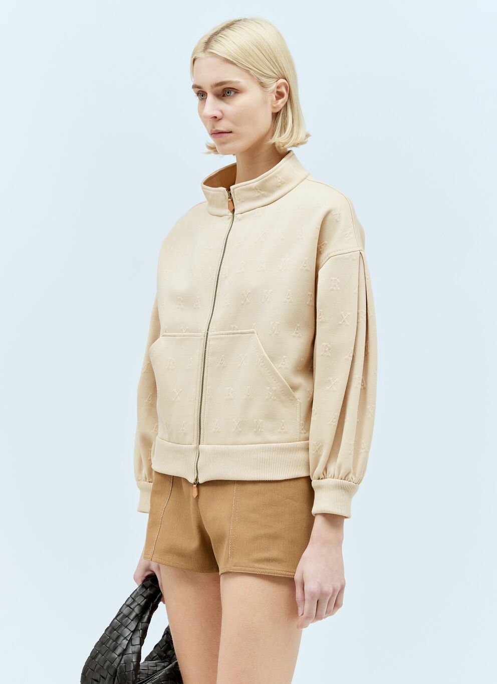 image of Max Mara Logo Jacquard Bomber Jacket in Beige, Women's (Size XS)