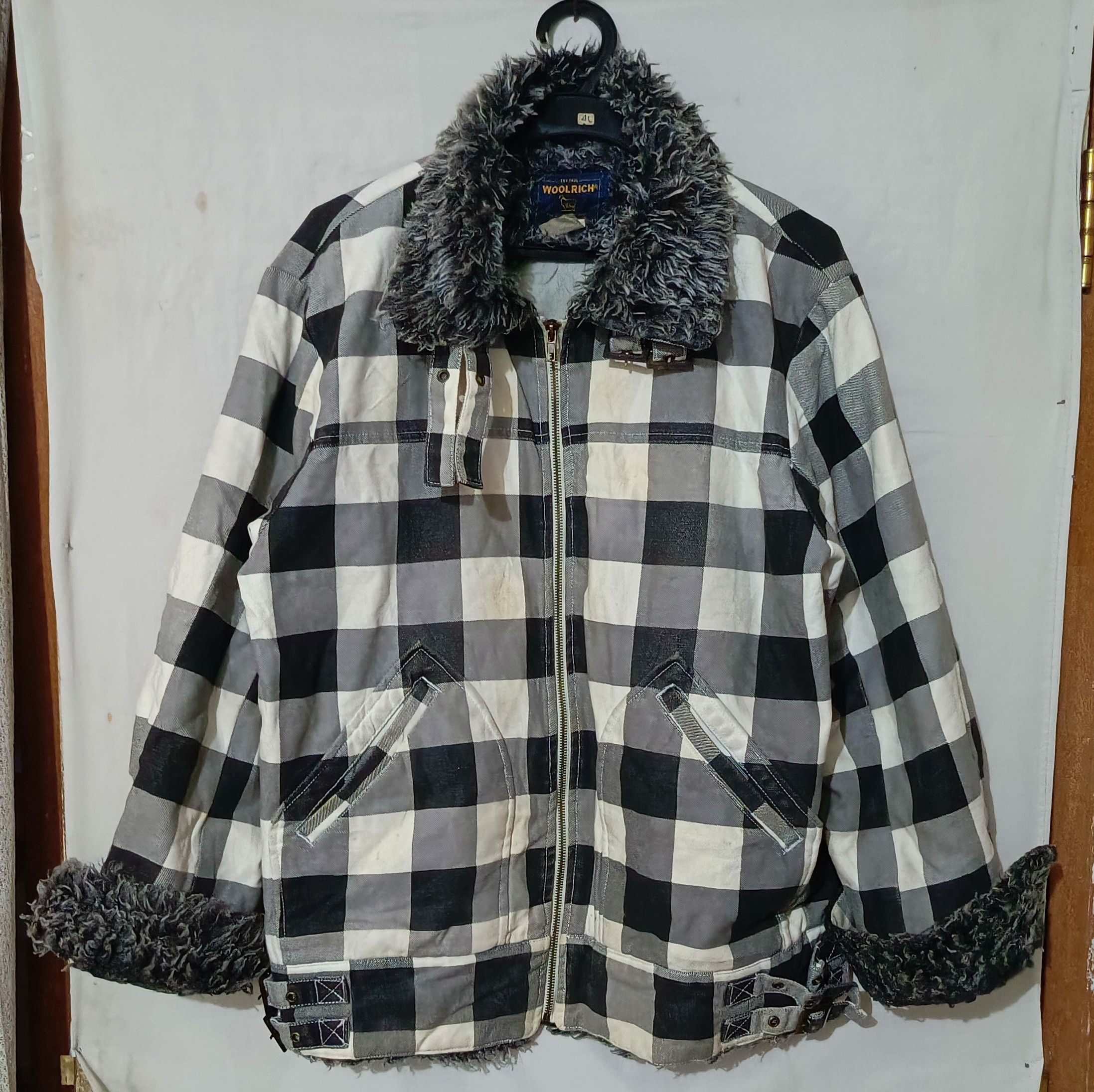 14th Addiction × Woolrich Woolen Mills Vintage Faux Fur Collar Checkered Detroit Jacket Size US L / EU 52-54 / 3 - 1 Thumbnail