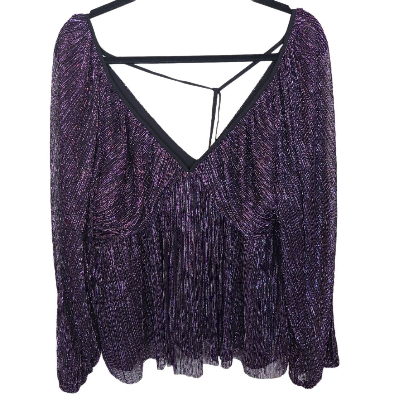 Express Express Y2K Babydoll Top Deep V Purple Metallic Whimsigoth Size L / US 10 / IT 46 - 2 Thumbnail
