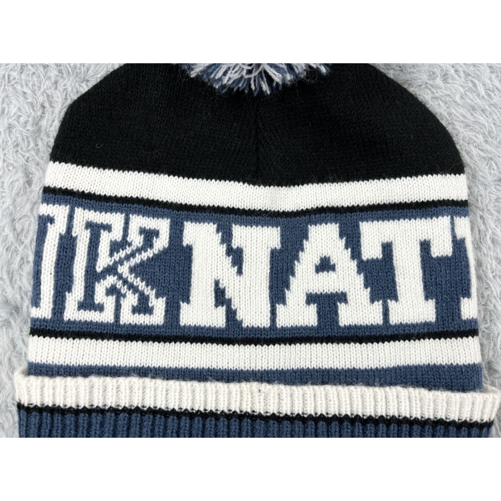 Victoria's Secret Victoria's Secret Beanie Adult One Size Blue White Acrylic Knit Logo Striped Winter Womens Size ONE SIZE - 2 Thumbnail