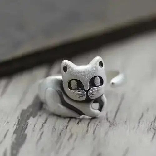 Jewelry x Sterling Silver S990 Silver Cat Adjustable Ring, Men's