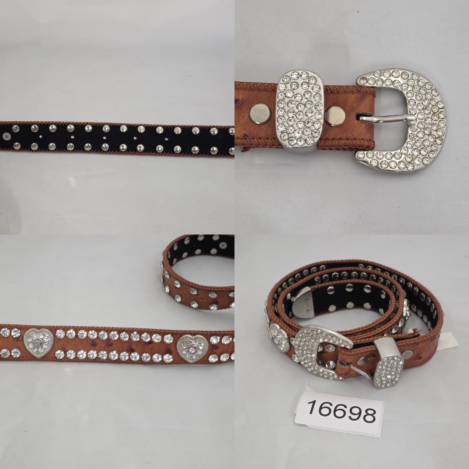 Vintage VINTAGE Unbranded Womens Western Belt W/Rhinestone Hearts & Bling Ostrich Print 28 Cowgirl Size ONE SIZE - 8 Thumbnail