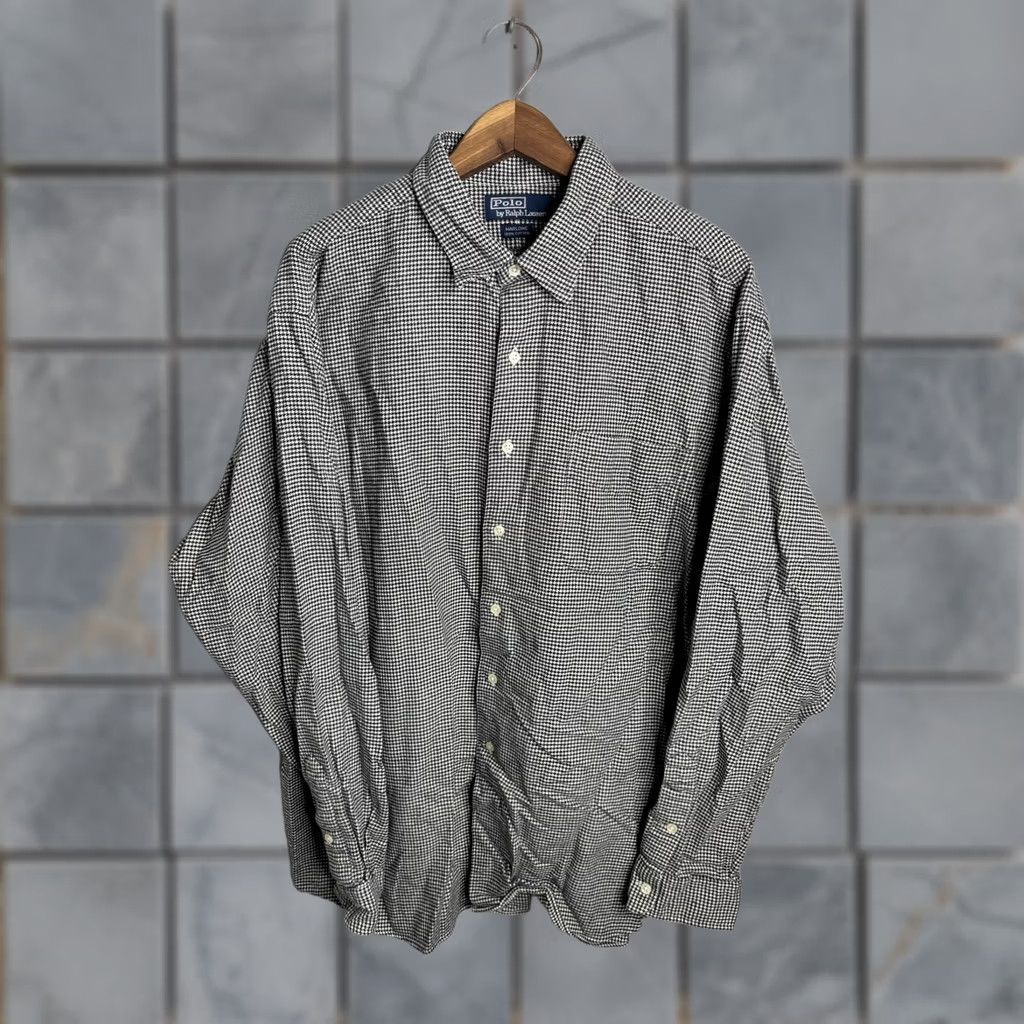 Polo Ralph Lauren Polo Ralph Lauren Shirt Mens XL Black White Houndstooth Marlowe Cotton Button-Up Long Sleeve Casual Preppy Classic Fits Mens Size US XL / EU 56 / 4 - 1 Thumbnail