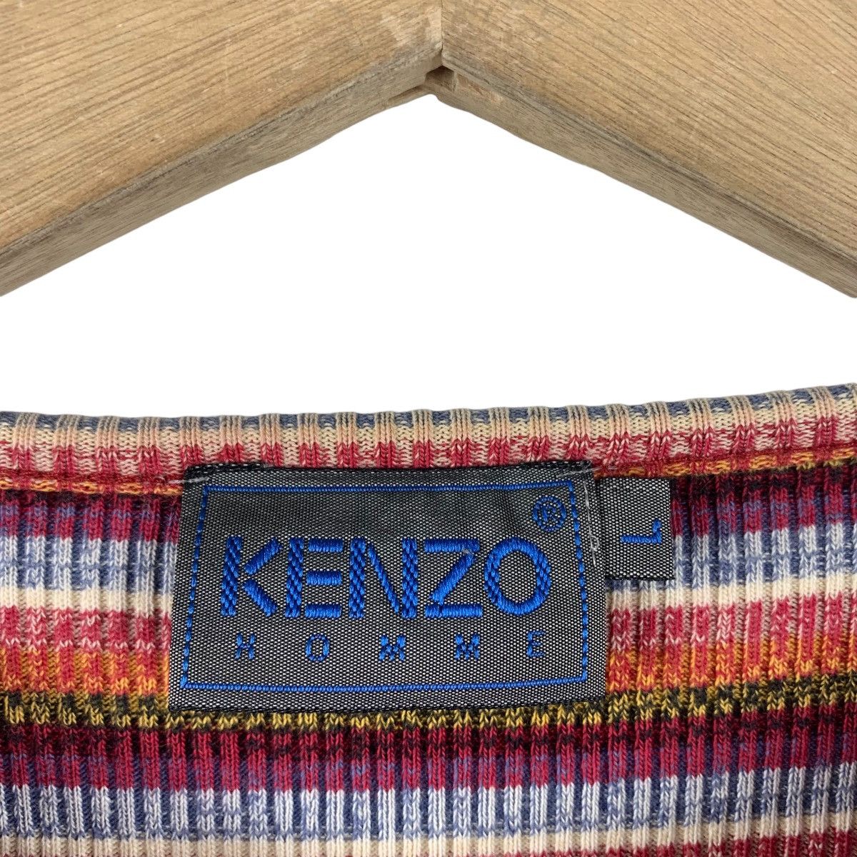 Japanese Brand × Kenzo Vintage KENZO homme u collar stripe long sleeve tee Size US L / EU 52-54 / 3 - 3 Thumbnail