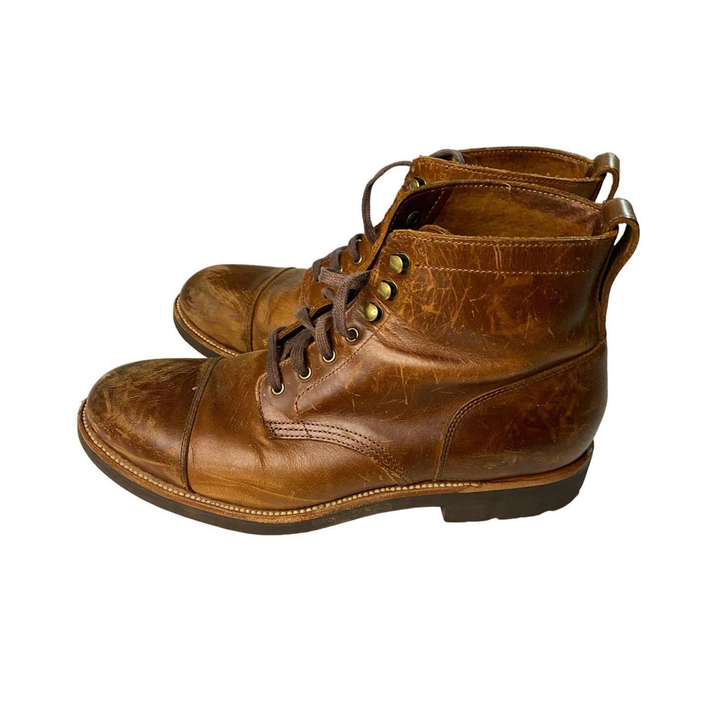 Tabacco Leather Cap Toe Boots Men's Size