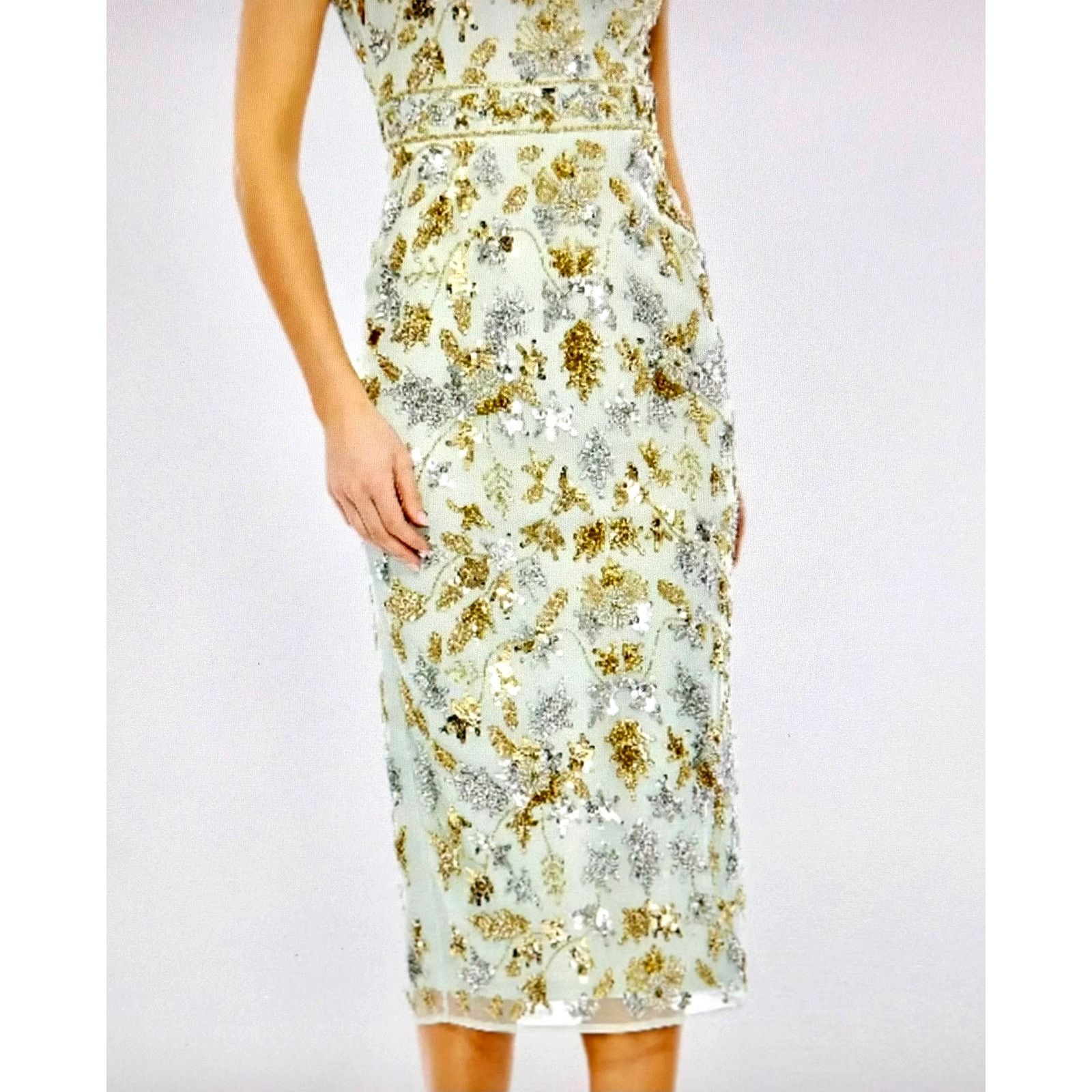 Other Mac Duggal Embellished High Neck Sheath Midi Dress Sage 14 Size XL / US 12-14 / IT 48-50 - 5 Thumbnail