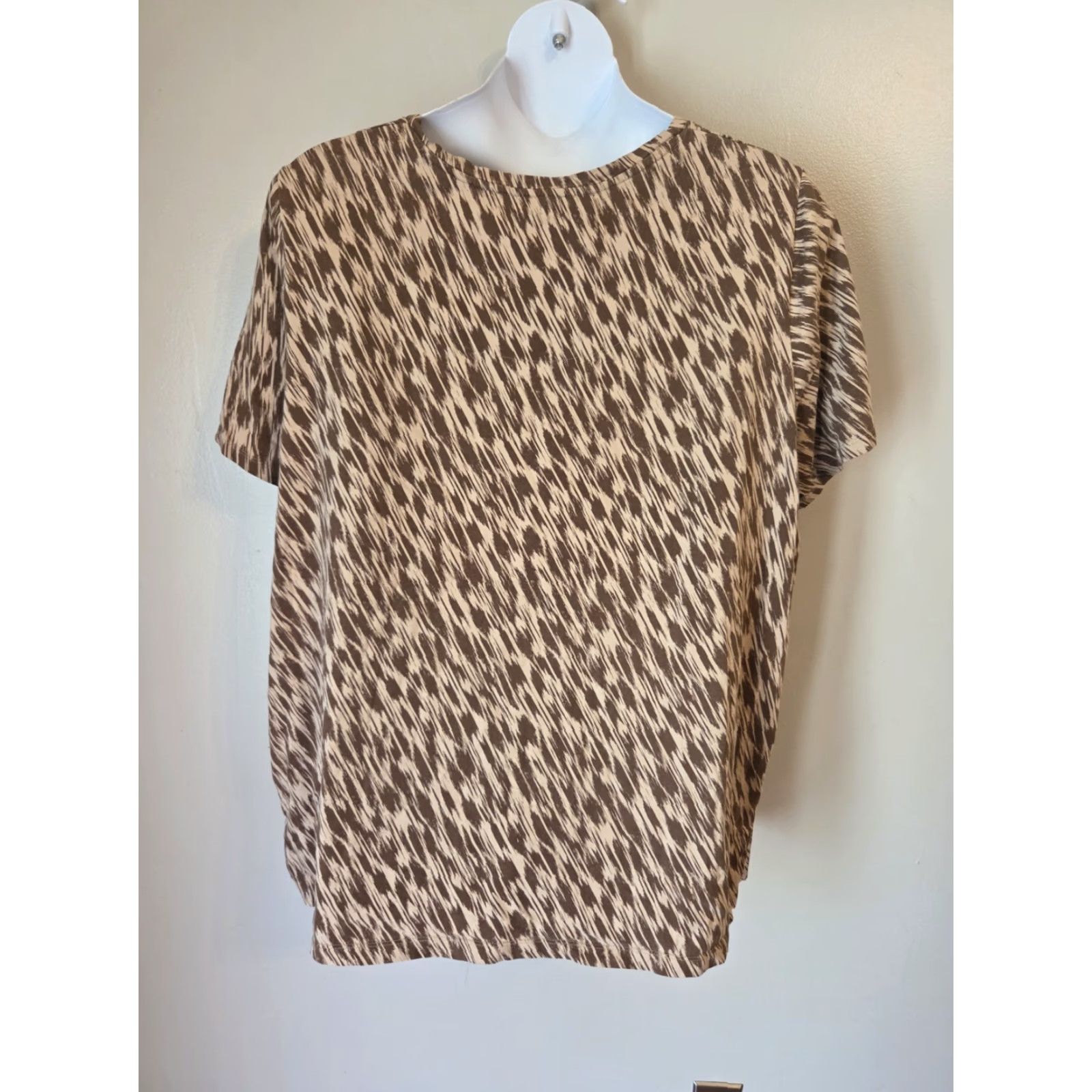 Vintage Liz & Me Tan Brown Abstract Zebra Stripe Print Short Sleeve Casual Top Shirt 2X Size XXL / US 16-18 / IT 52-54 - 5 Thumbnail