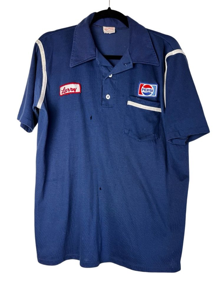Pepsi Vintage 1970's Pepsi Polo Work Shirt - Name Tag : Larry Size US L / EU 52-54 / 3 - 1 Thumbnail