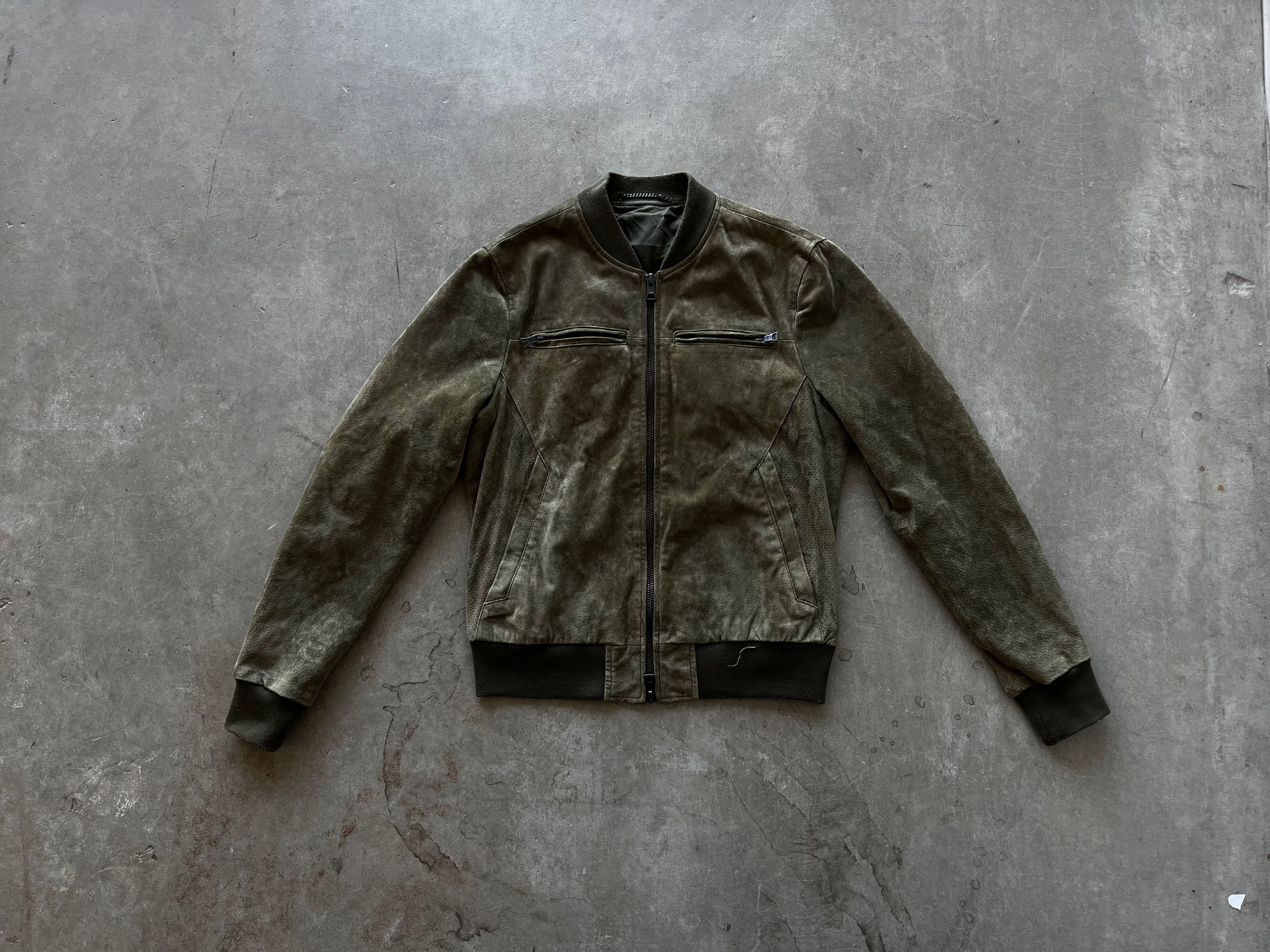 Vintage Vintage Olive Suede Bomber Jacket – Distressed Military Size US M / EU 48-50 / 2 - 1 Thumbnail