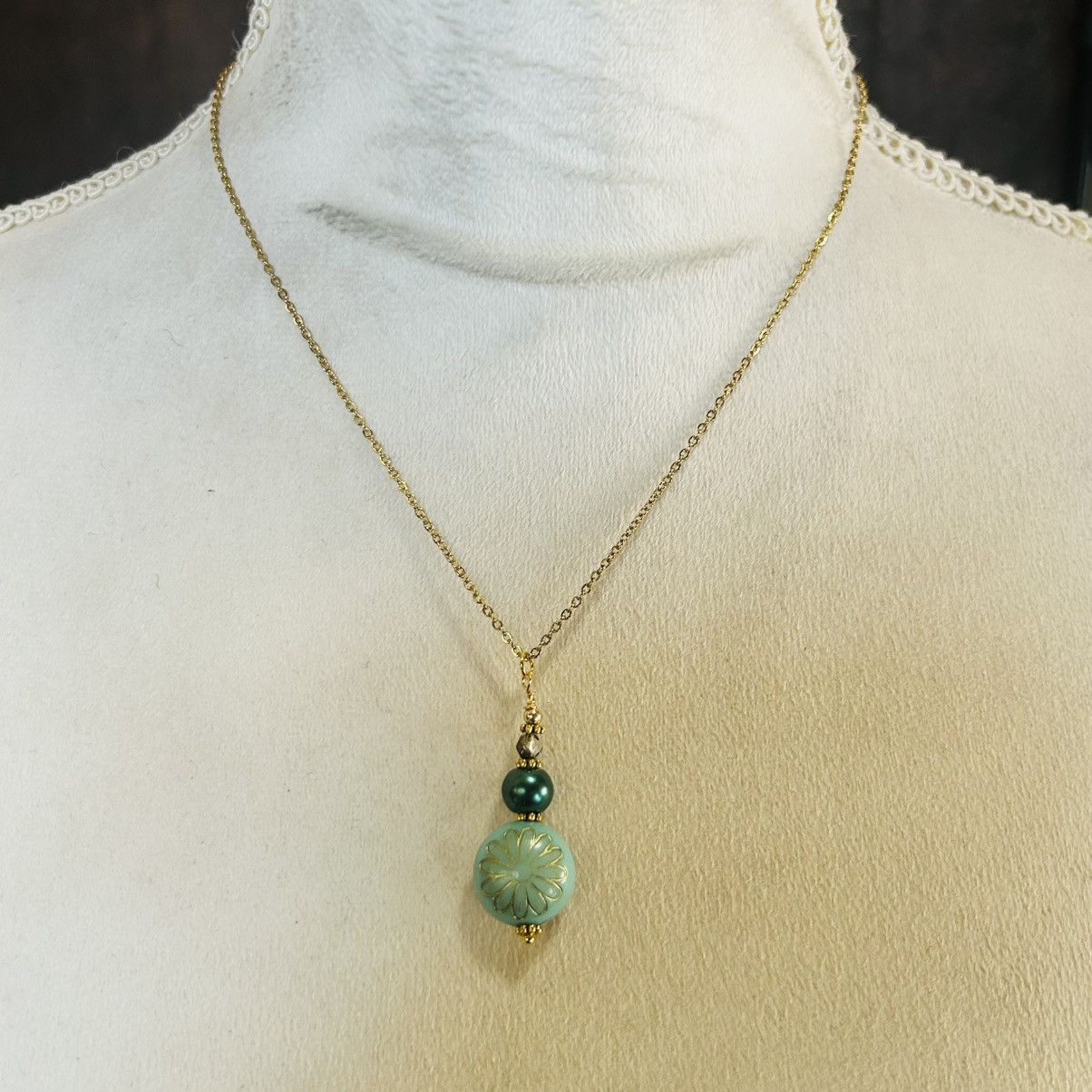 Handmade Handcrafted elegant blue art glass beaded pendant necklace Size ONE SIZE - 3 Thumbnail