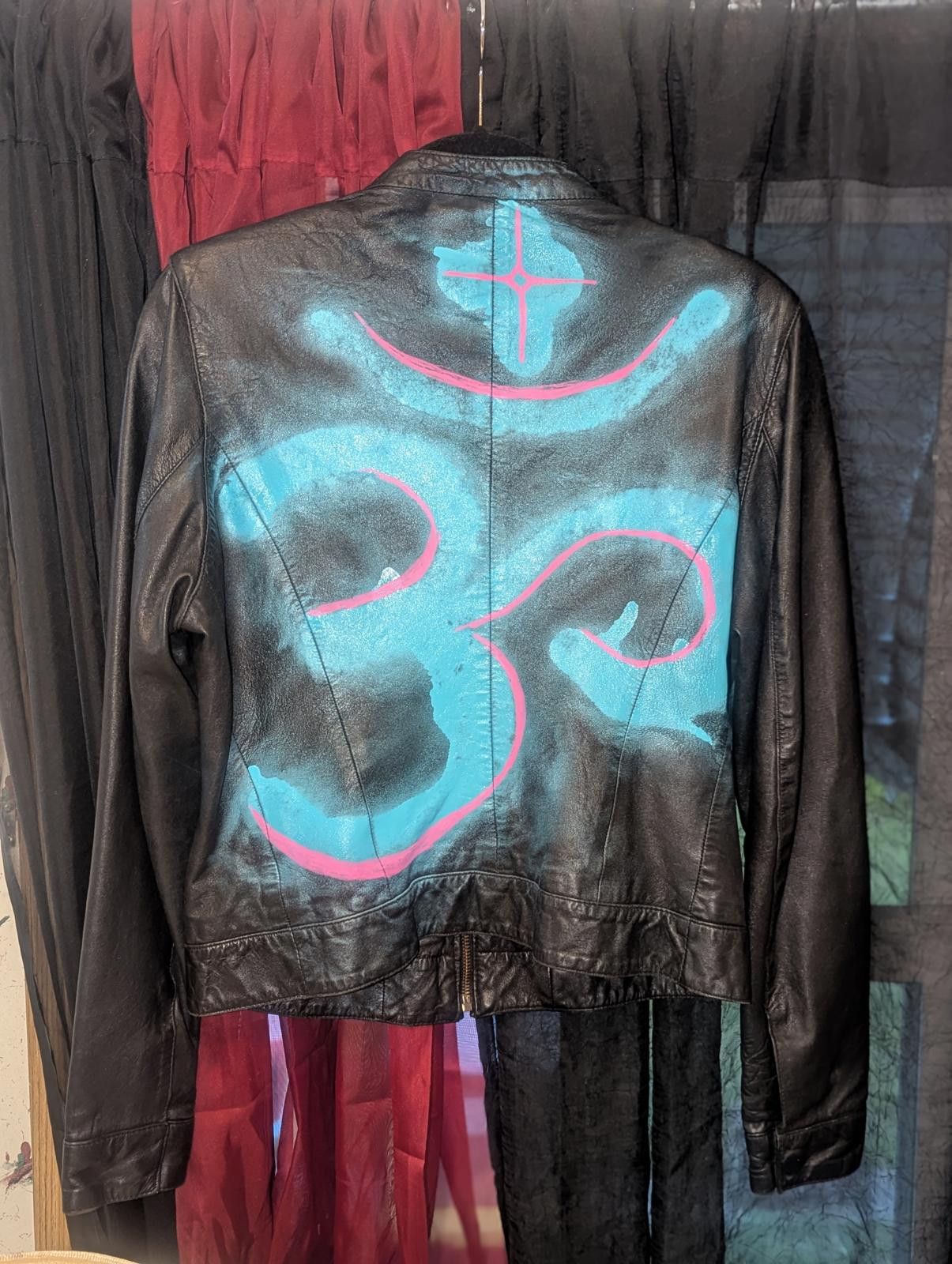Other Upcycled Ohm Symbol Black Vegan Faux Leather Jacket Size M / US 6-8 / IT 42-44 - 1 Thumbnail