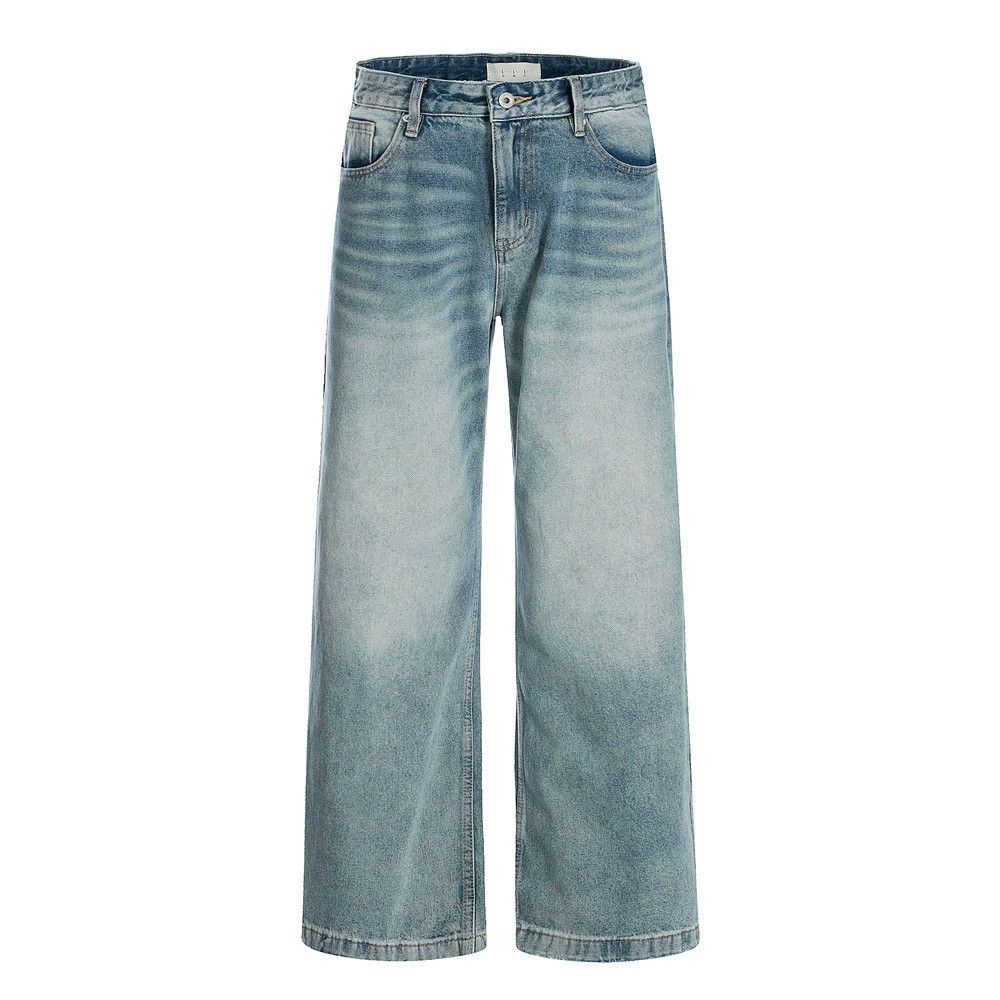 Men's distressed straight washed jeans