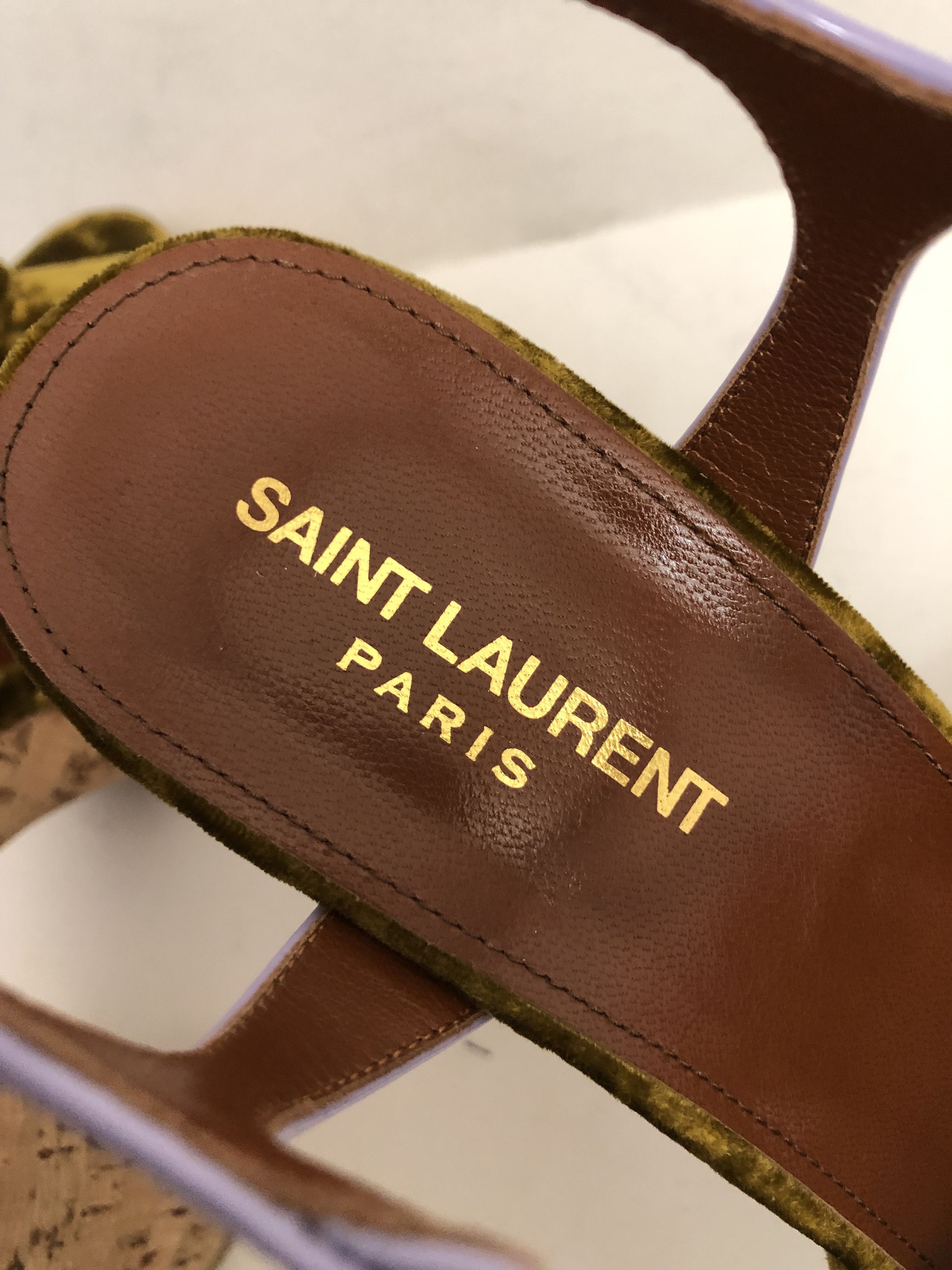 Saint Laurent Paris Saint Laurent Bianca Velvet & Leather Platform Sandals 39.5 Size US 8.5 / IT 38.5 - 17 Thumbnail