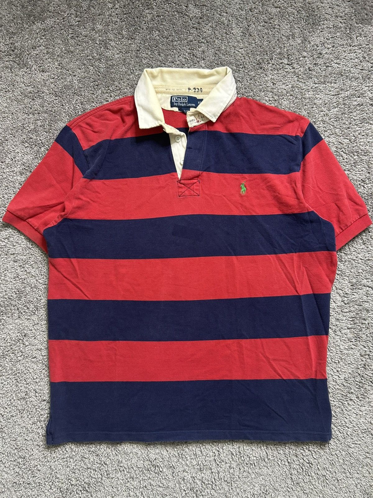 Polo Ralph Lauren Vintage 80s Polo Ralph Lauren Rugby Striped Contrast Collar Size US XL / EU 56 / 4 - 1 Thumbnail