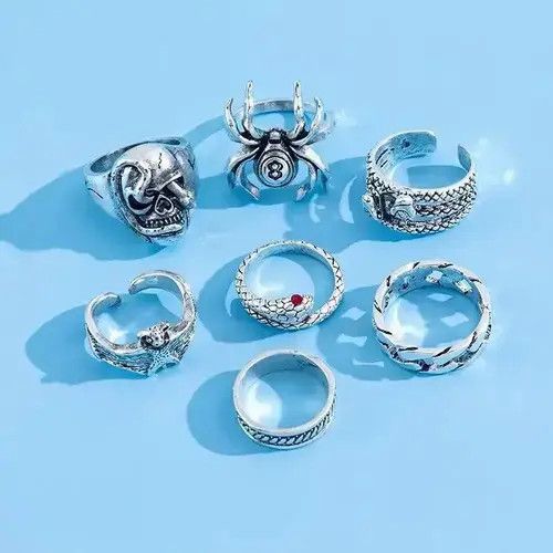 Japanese Brand 7 Pieces/ Set- Gothic Theme Ring Size ONE SIZE - 3 Thumbnail