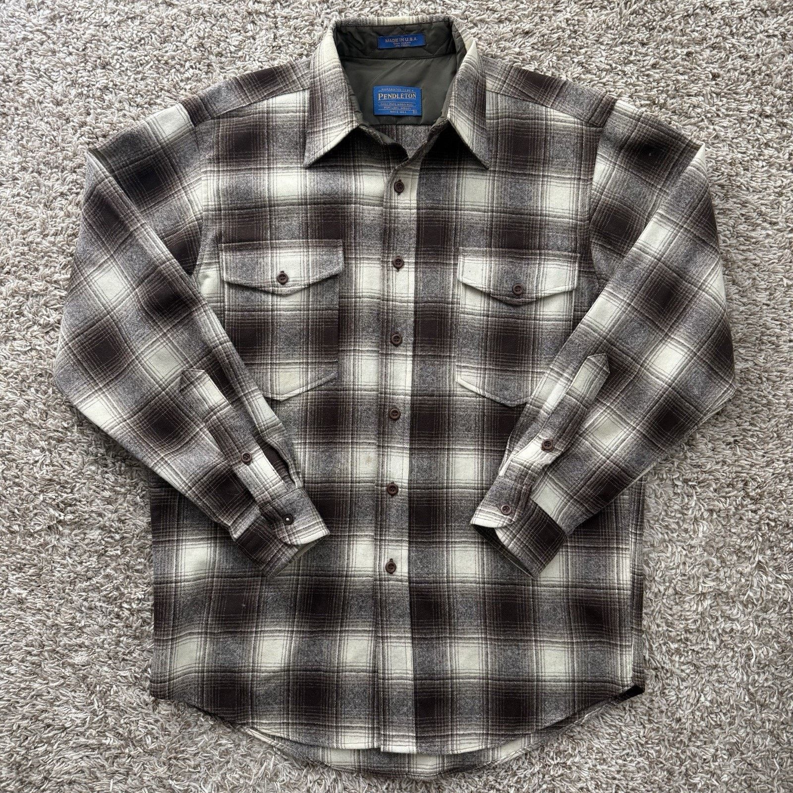 Pendleton × Vintage Vintage Pendleton Brown Shadow Plaid Button Up Guide Shirt Size US M / EU 48-50 / 2 - 1 Thumbnail