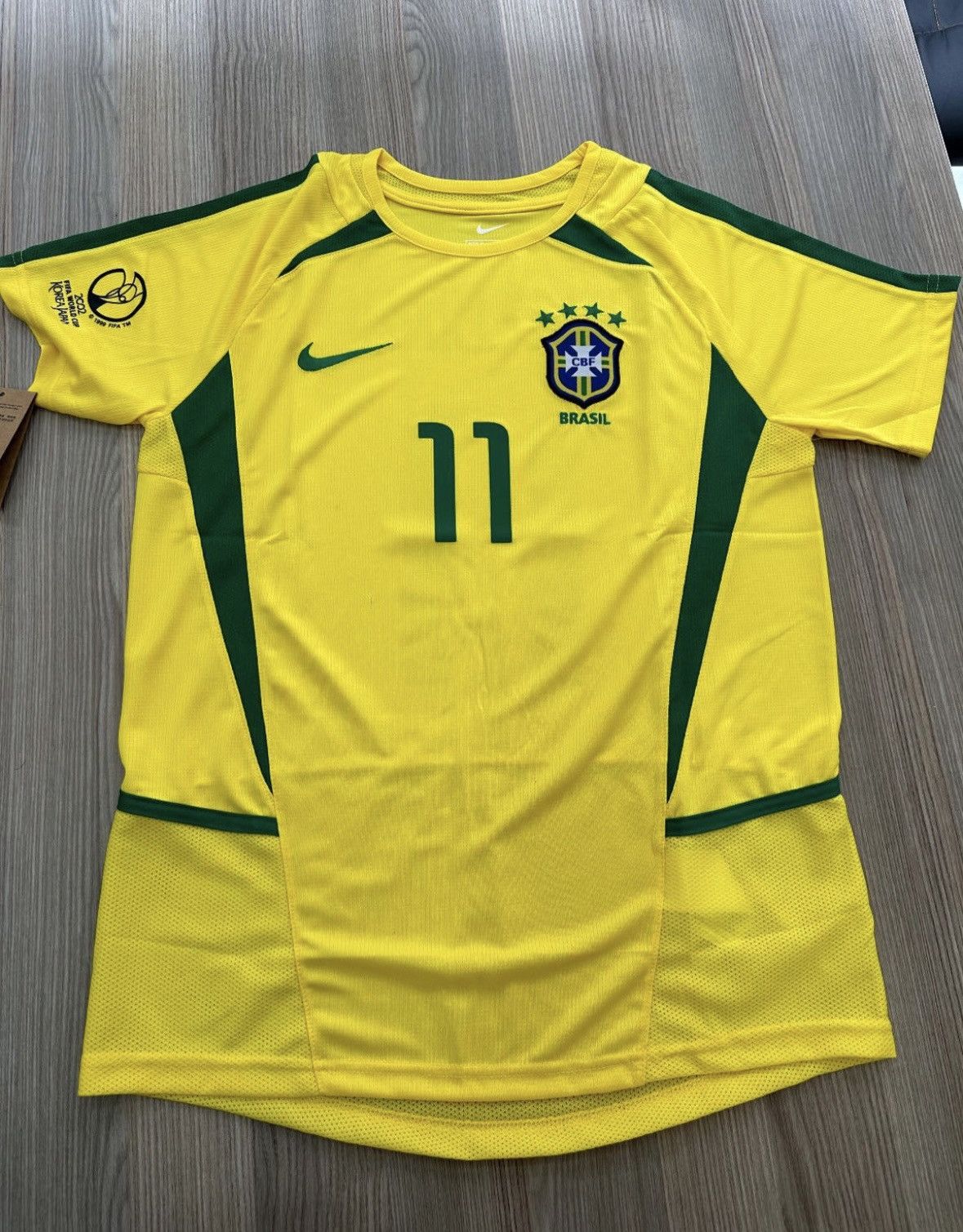 Ronaldinho 2002 W-Cup ブラジル代表ユニ Lサイズ タグ付き Ronaldinho 11 Brazil Nike National Football Team MENS Yellow