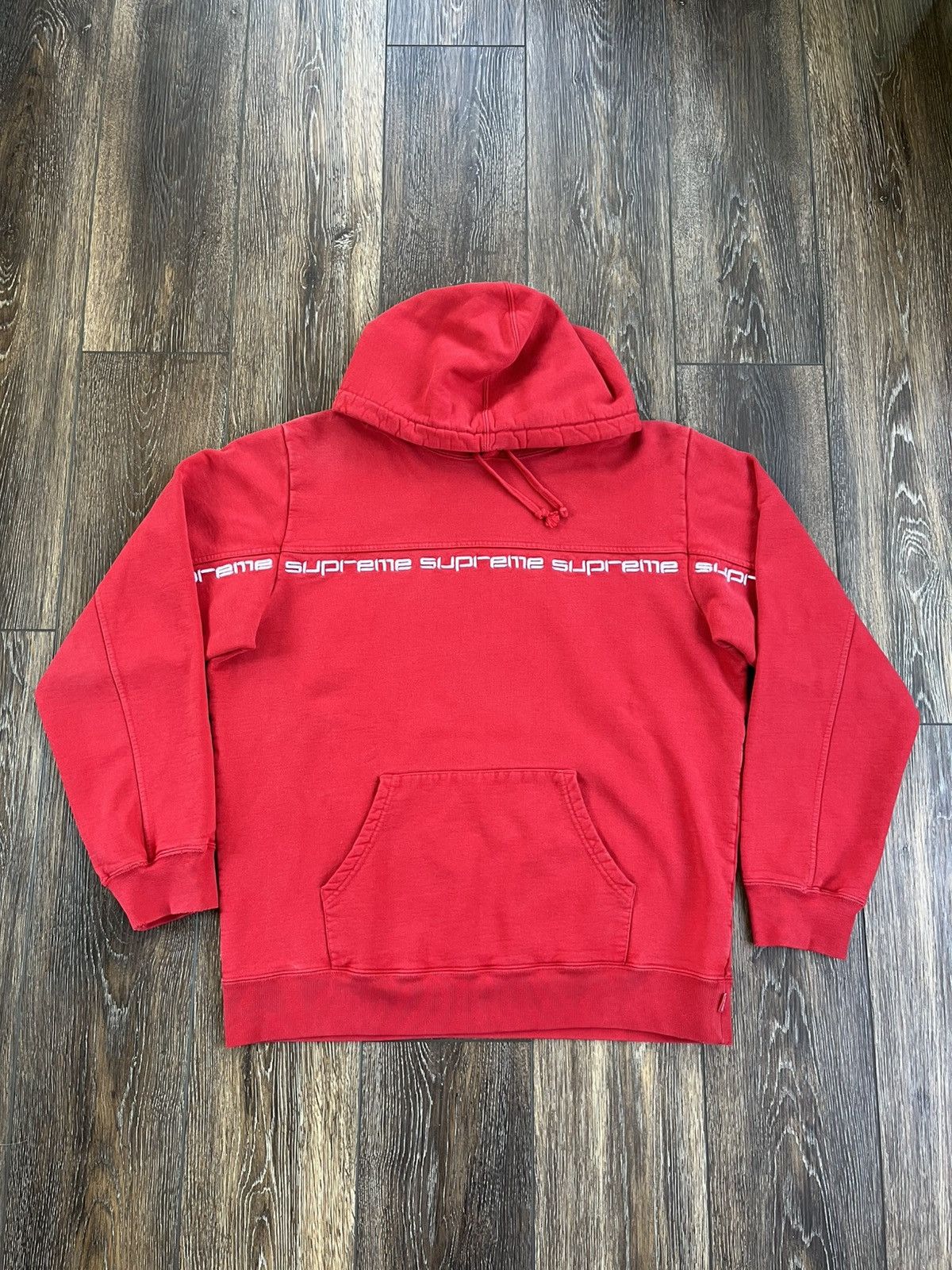 Supreme Text Stripe Hoodie FW18 Red - Tops 