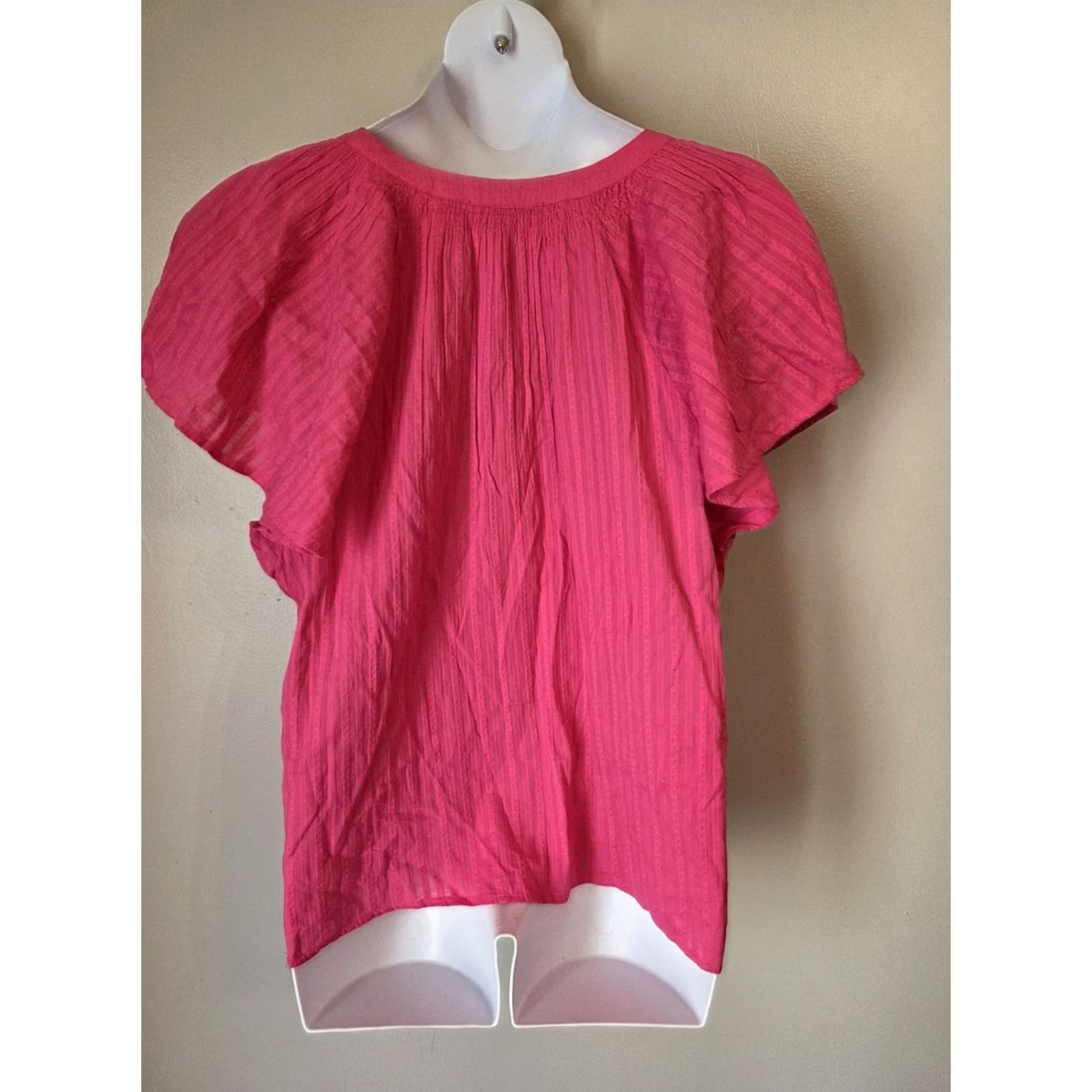Loft Loft Pink Textured Stripe Button Front Gauzy Top Shirt 2X XXL Size XXL / US 16-18 / IT 52-54 - 4 Thumbnail