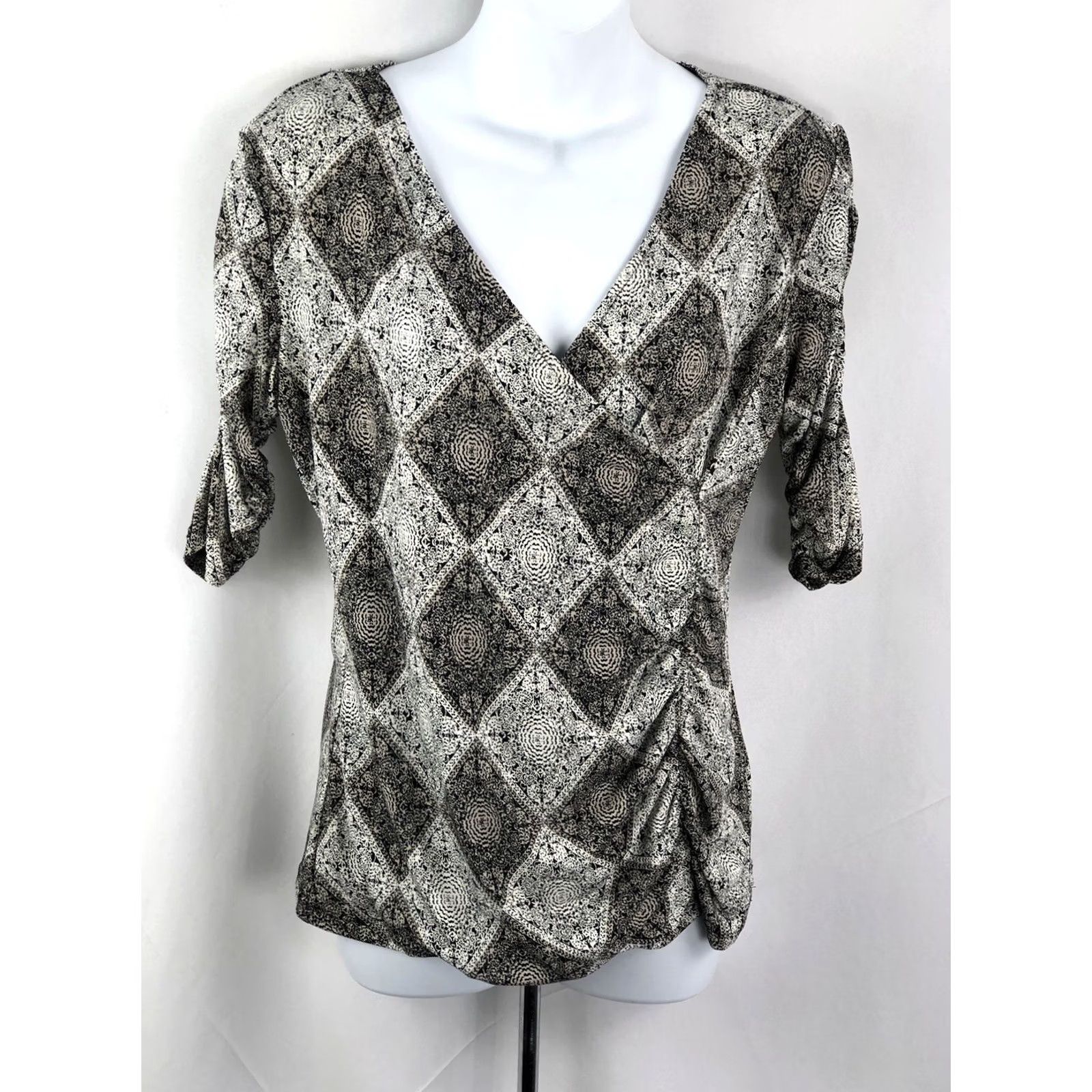 Style & Co Style & co surplice top PM geometric 1/2 sleeve v-neck ruched multicolor blouse Womens PM Size M / US 6-8 / IT 42-44 - 5 Thumbnail